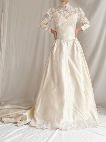 Vintage Satin Long Sleeve Dress - S