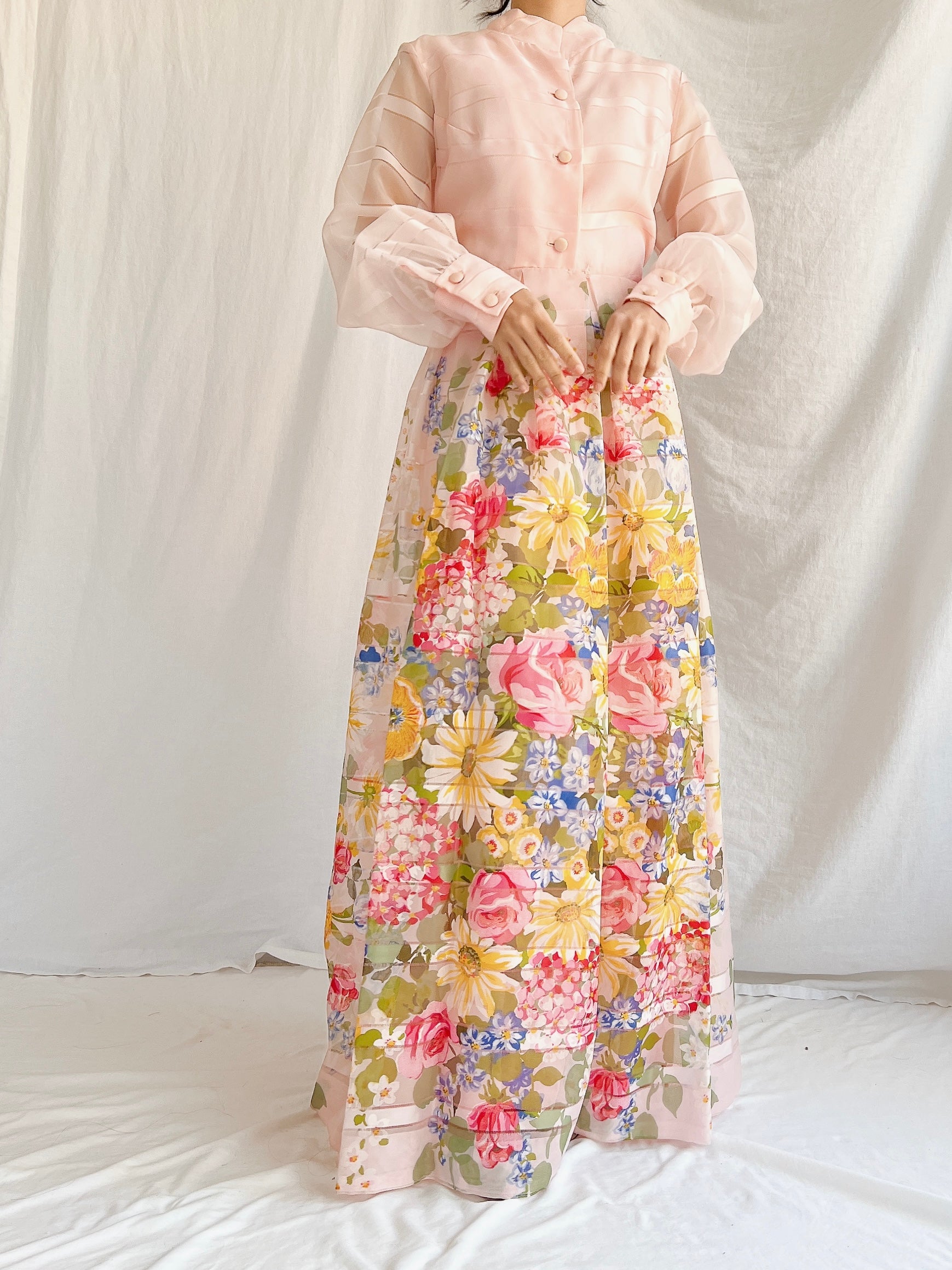 Vintage Pink Floral Dress - M