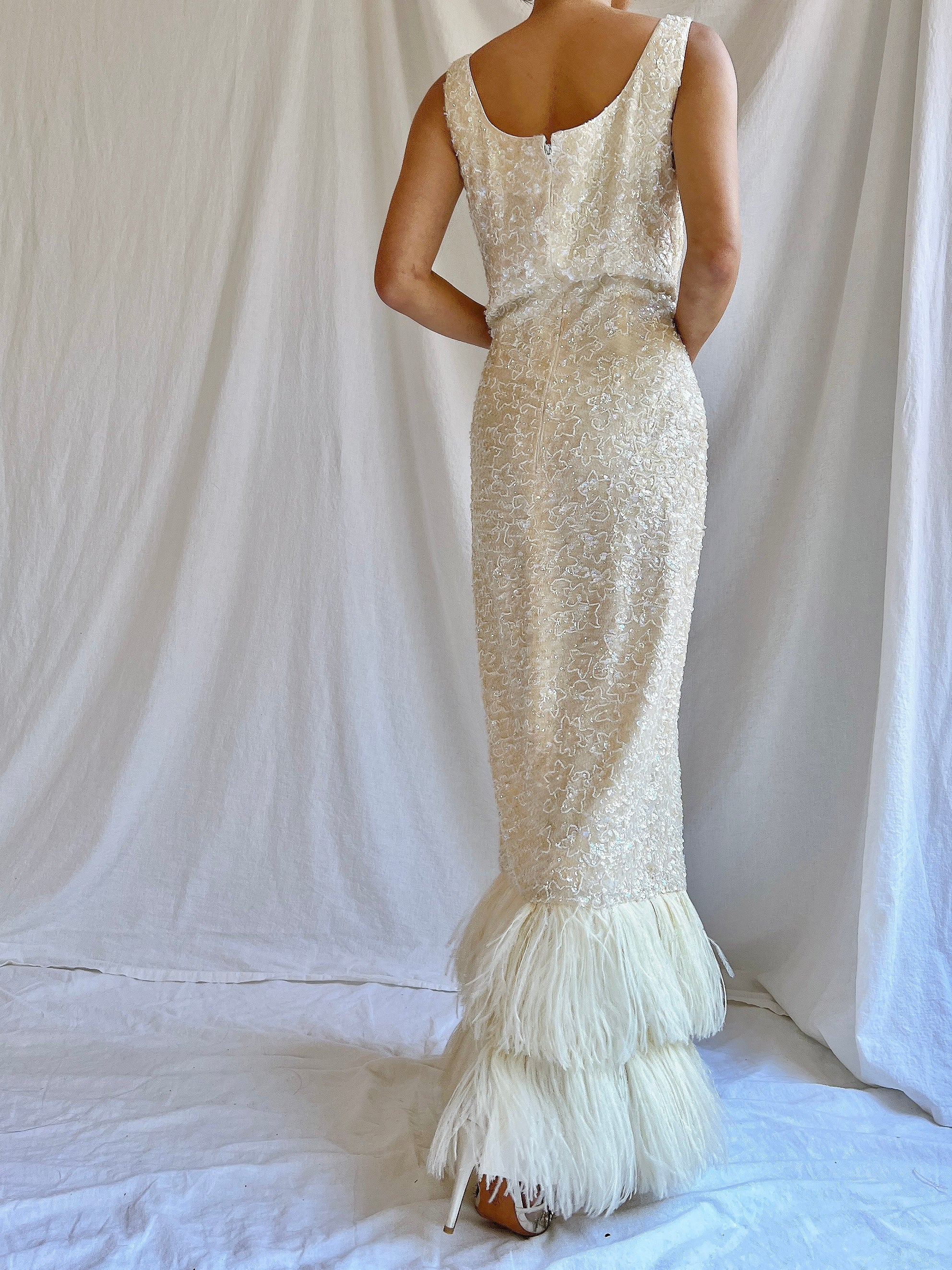 1960S Sequins Feather Gown - M