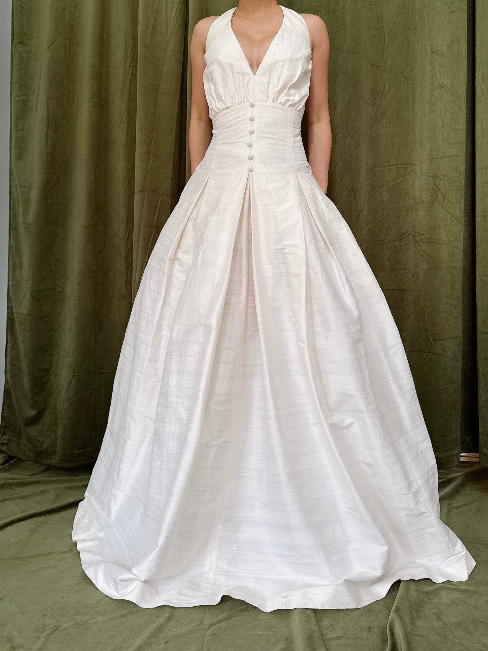 Vintage Raw Silk Halter Gown - M