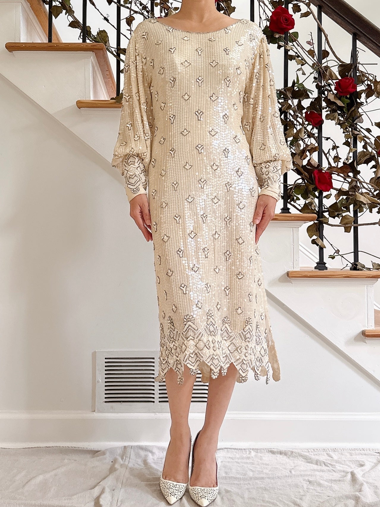 1980s Silk Sequin Dress - M
