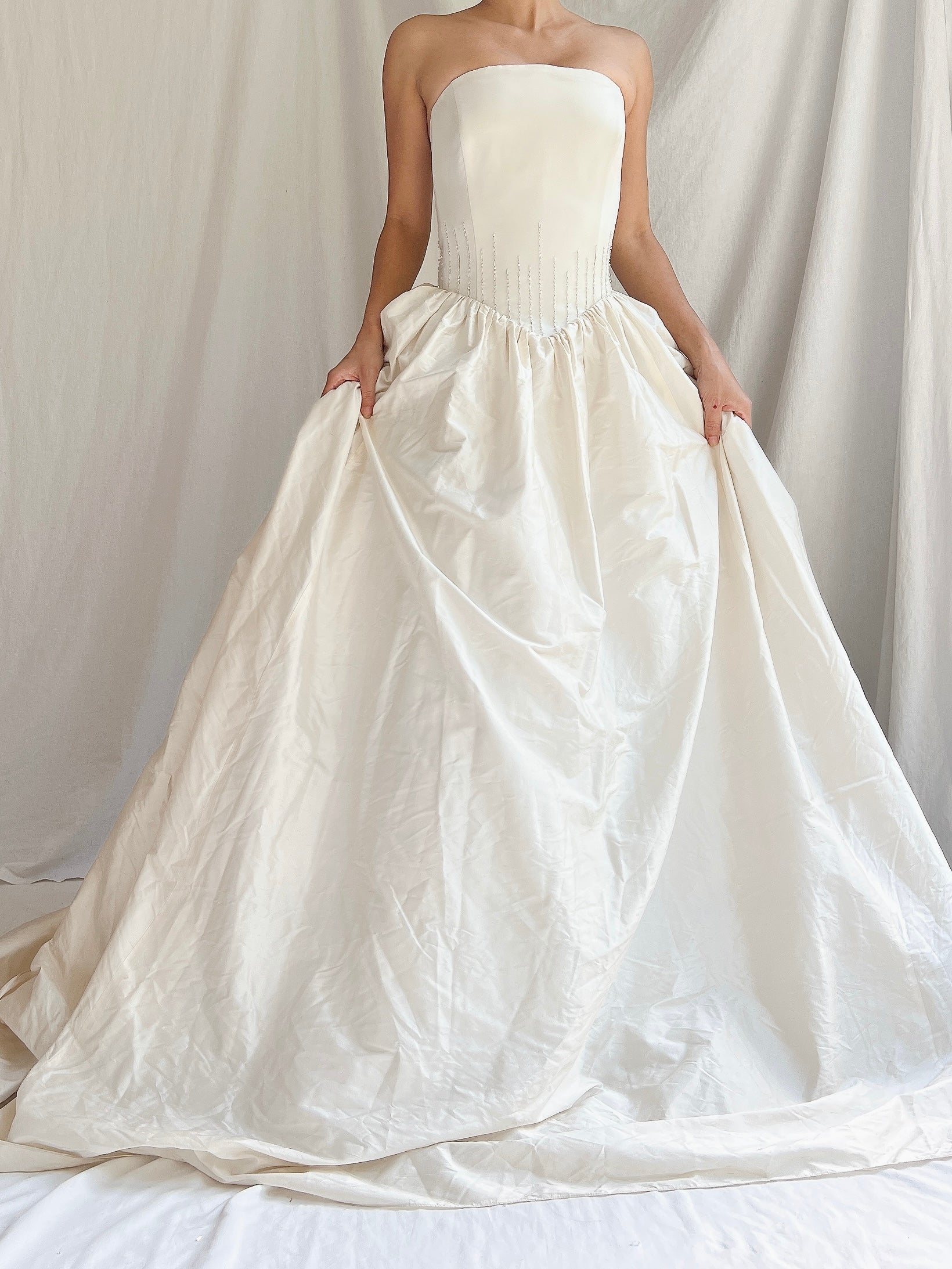 Vintage Raw Silk Strapless Corset Gown - S-M/6-10