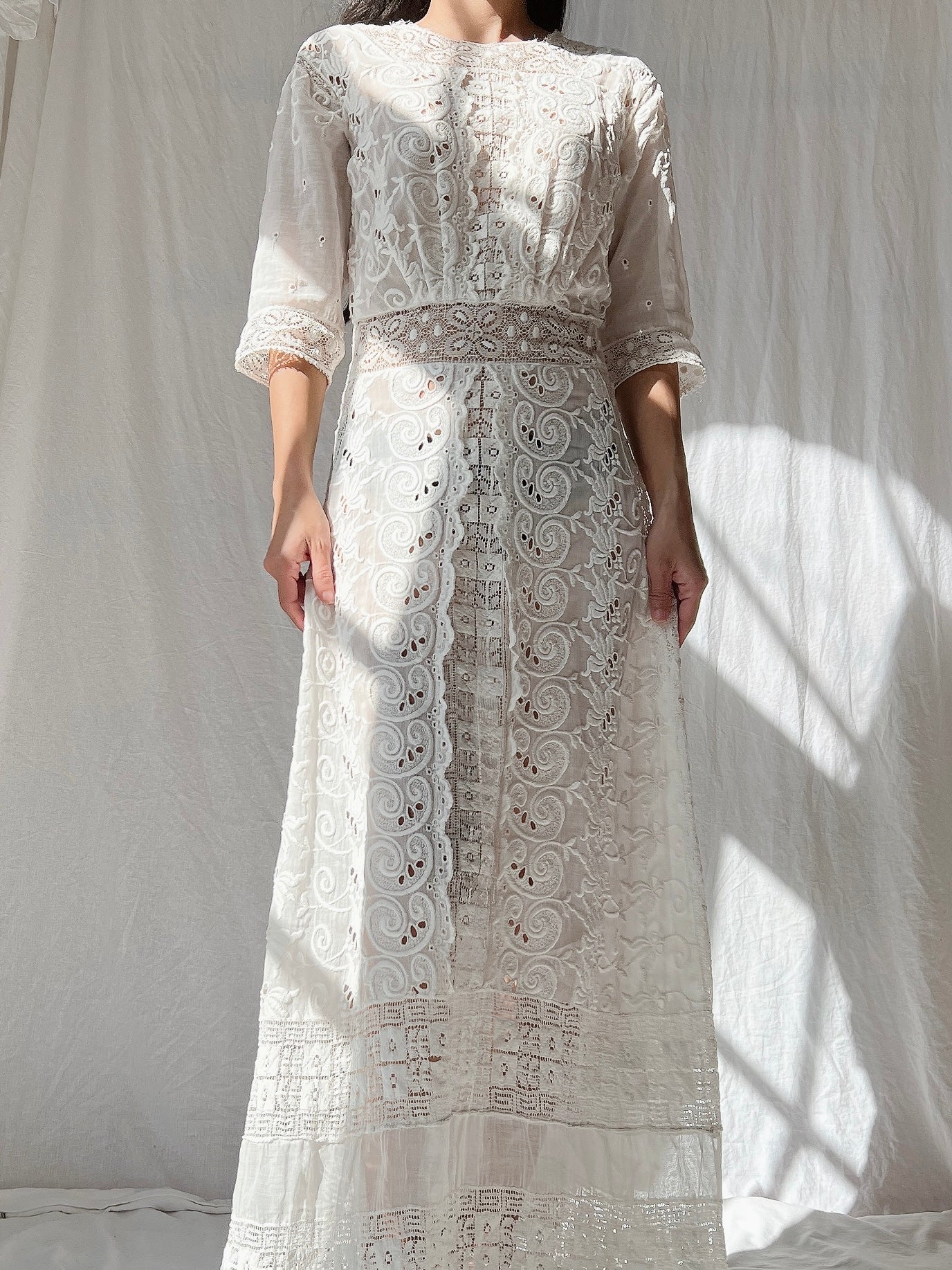 Antique Embroidered Cotton Dress - S