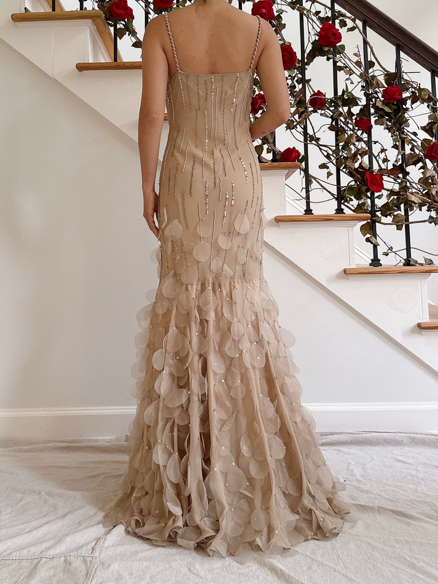 Vintage Bias Cut Nude Silk Petal Gown - Size S/M