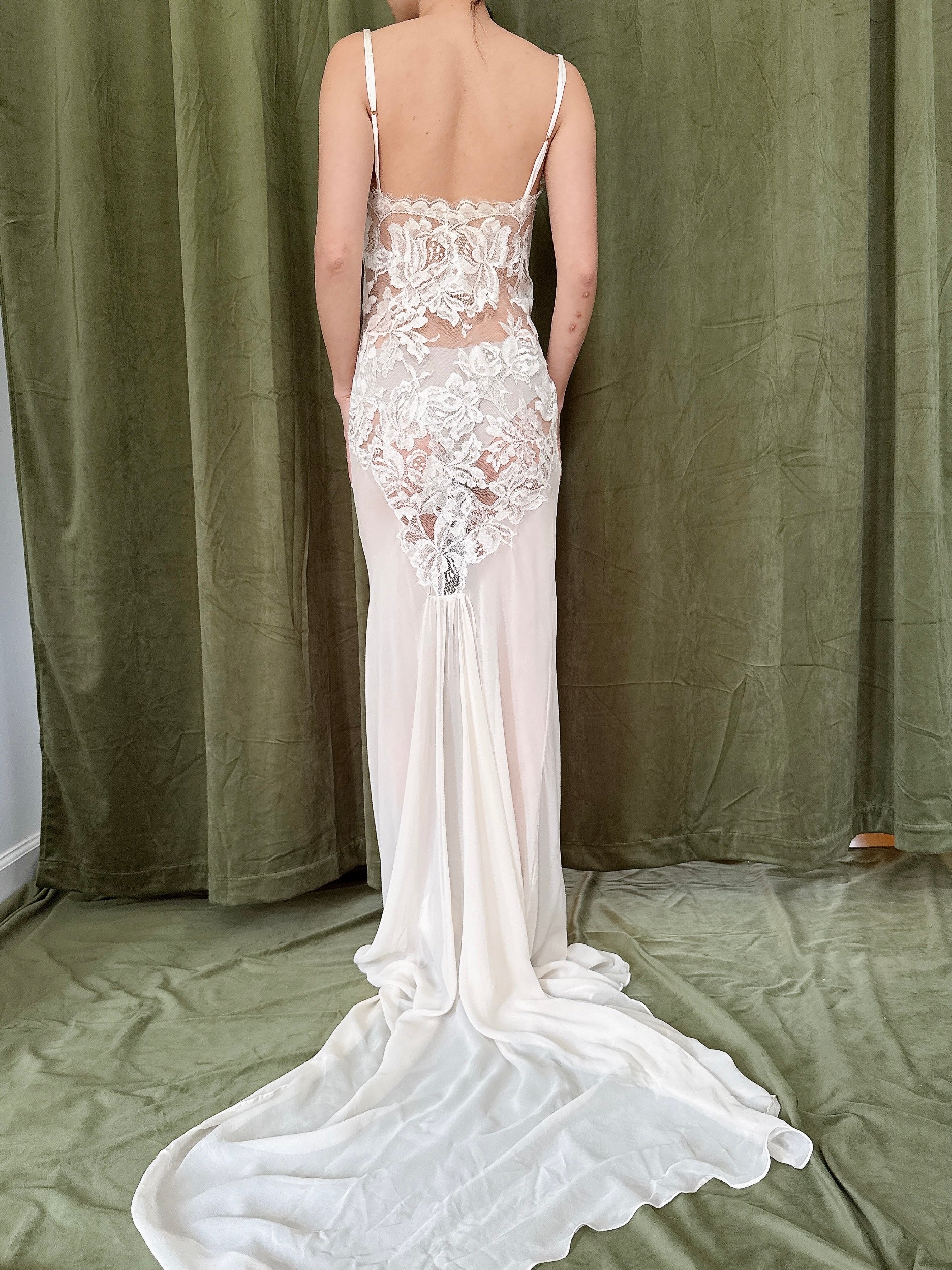 Vintage Rosamosario Floral Lace Silk Slip Gown - M