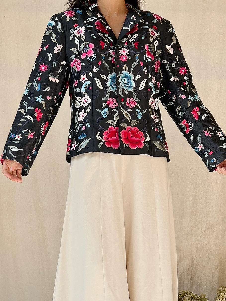 Vintage Satin Embroidered Jacket - S/M