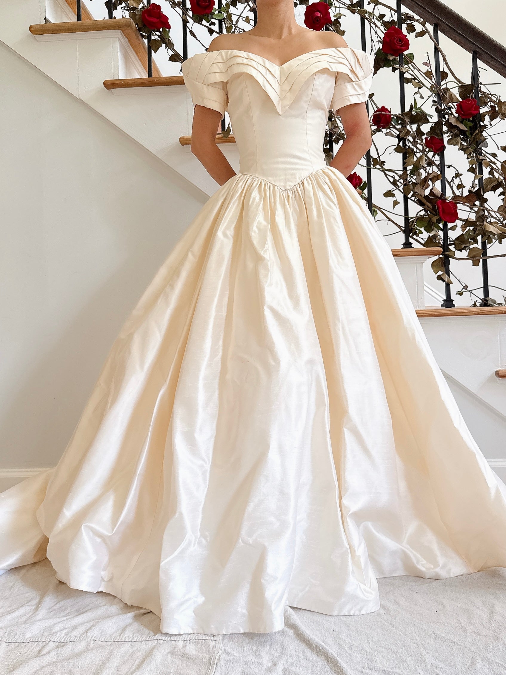 Vintage Raw Silk Off the Shoulder Gown - 33.5B/26W/58L from shoulder