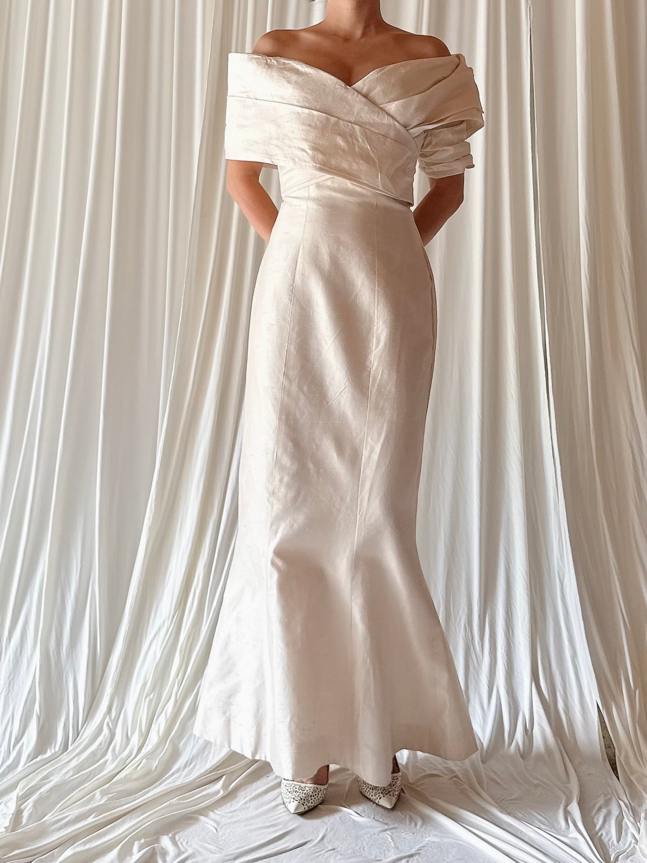 Vintage Watters Off The Shoulder Column Raw Silk - XS