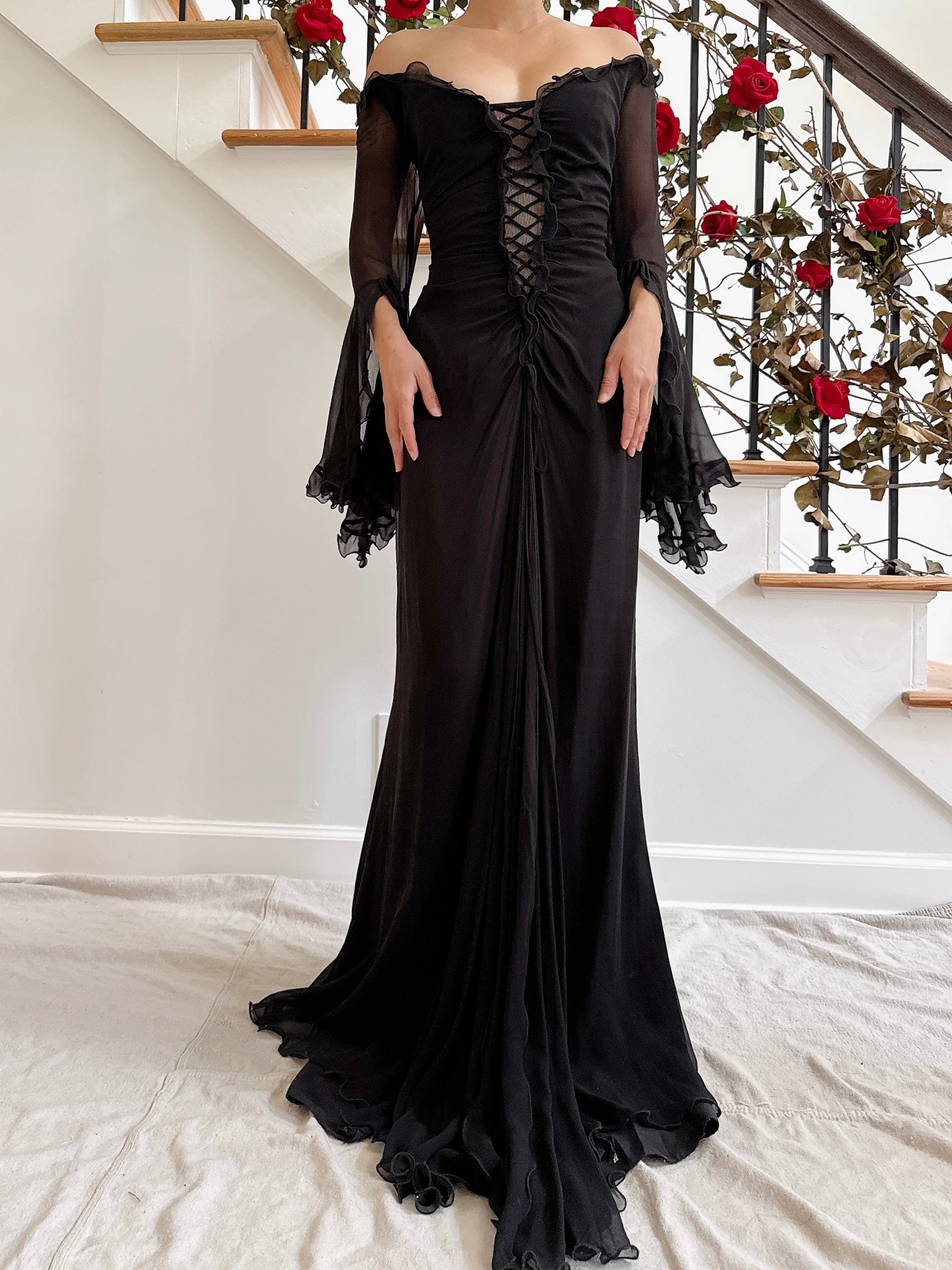 Vintage Belleville Sassoon Silk Angel Sleeve Gown - UK 16