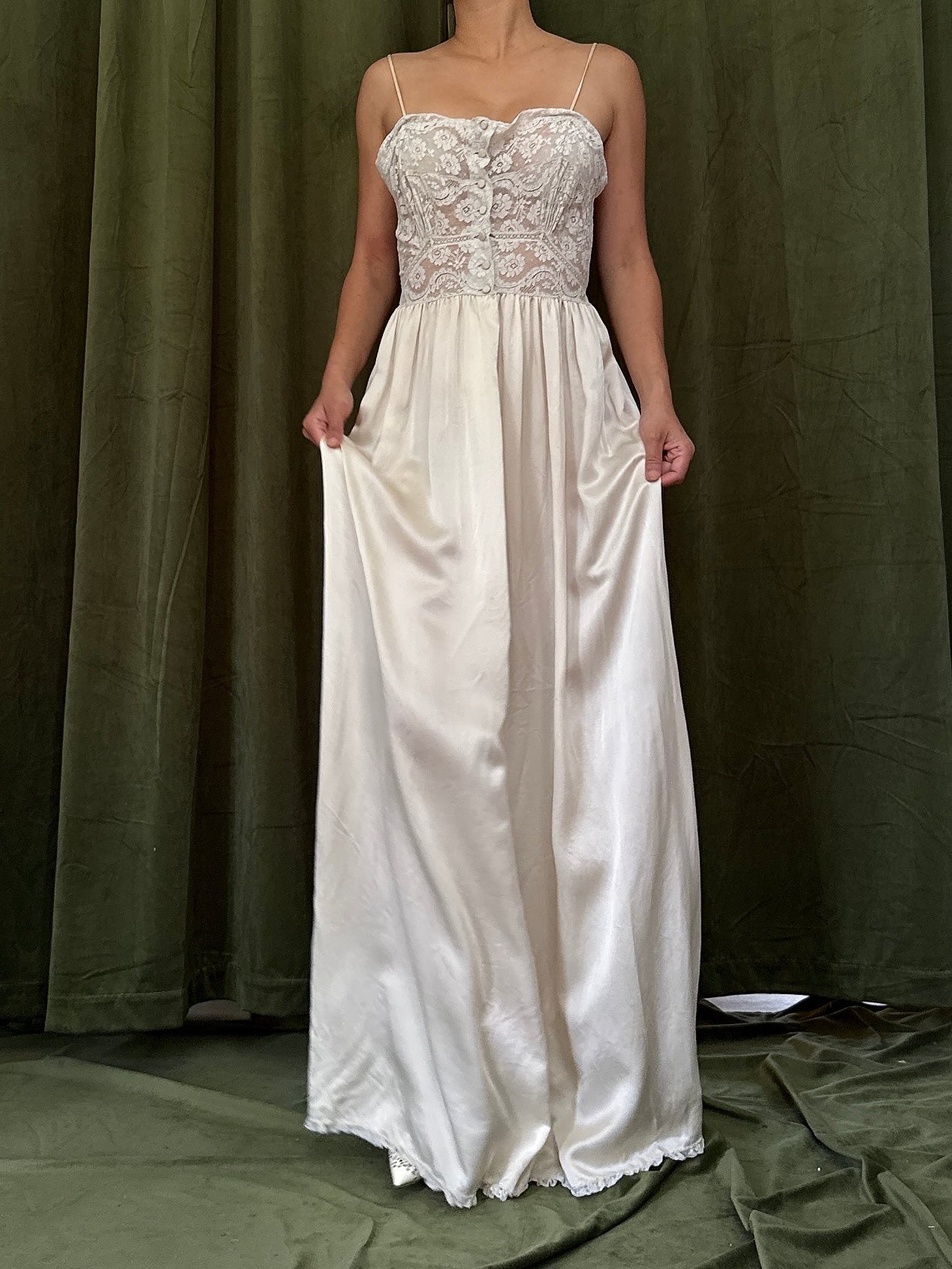 Vintage Silk Charmeuse Lace Slip - XS