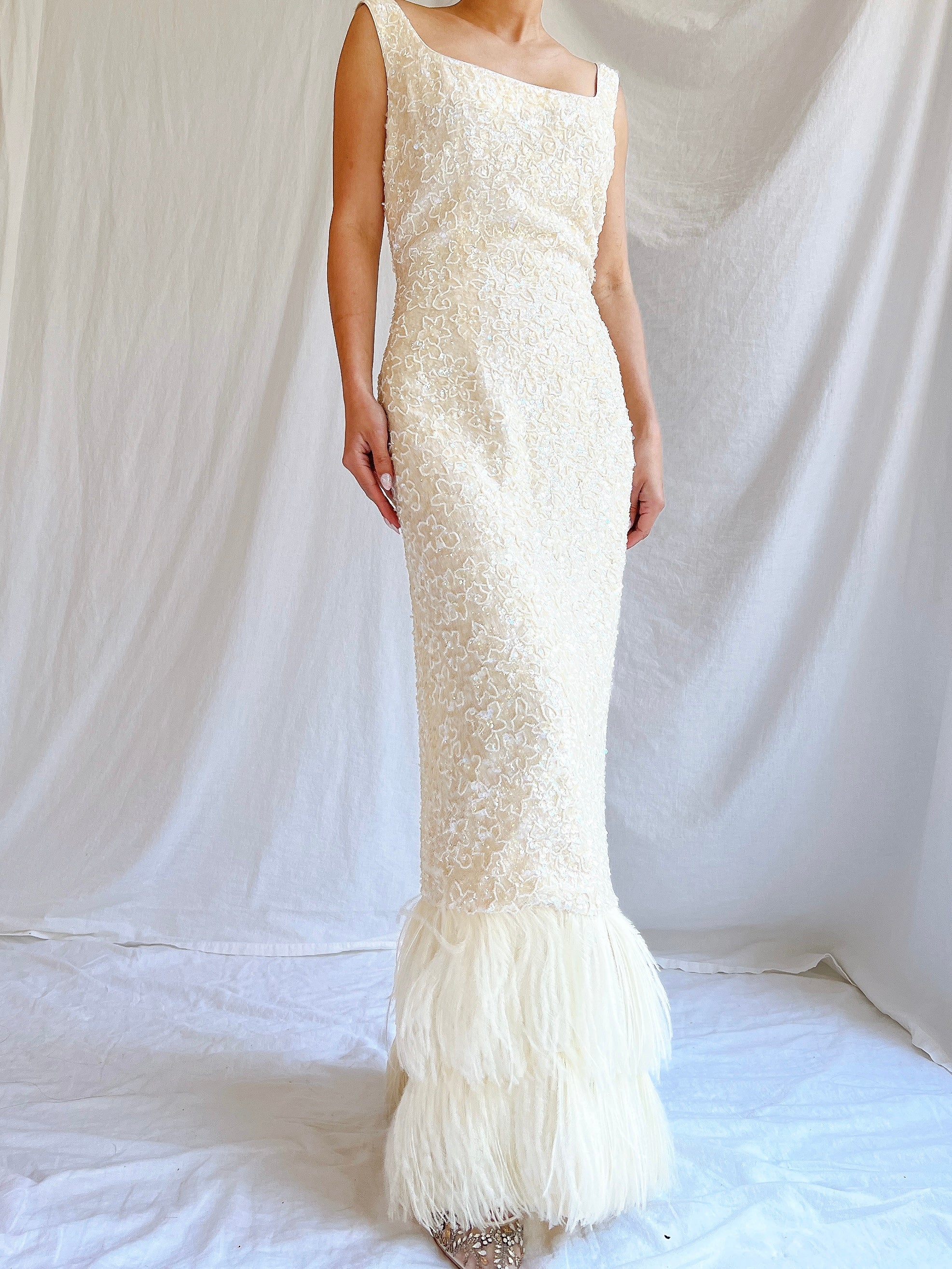 1960S Sequins Feather Gown - M