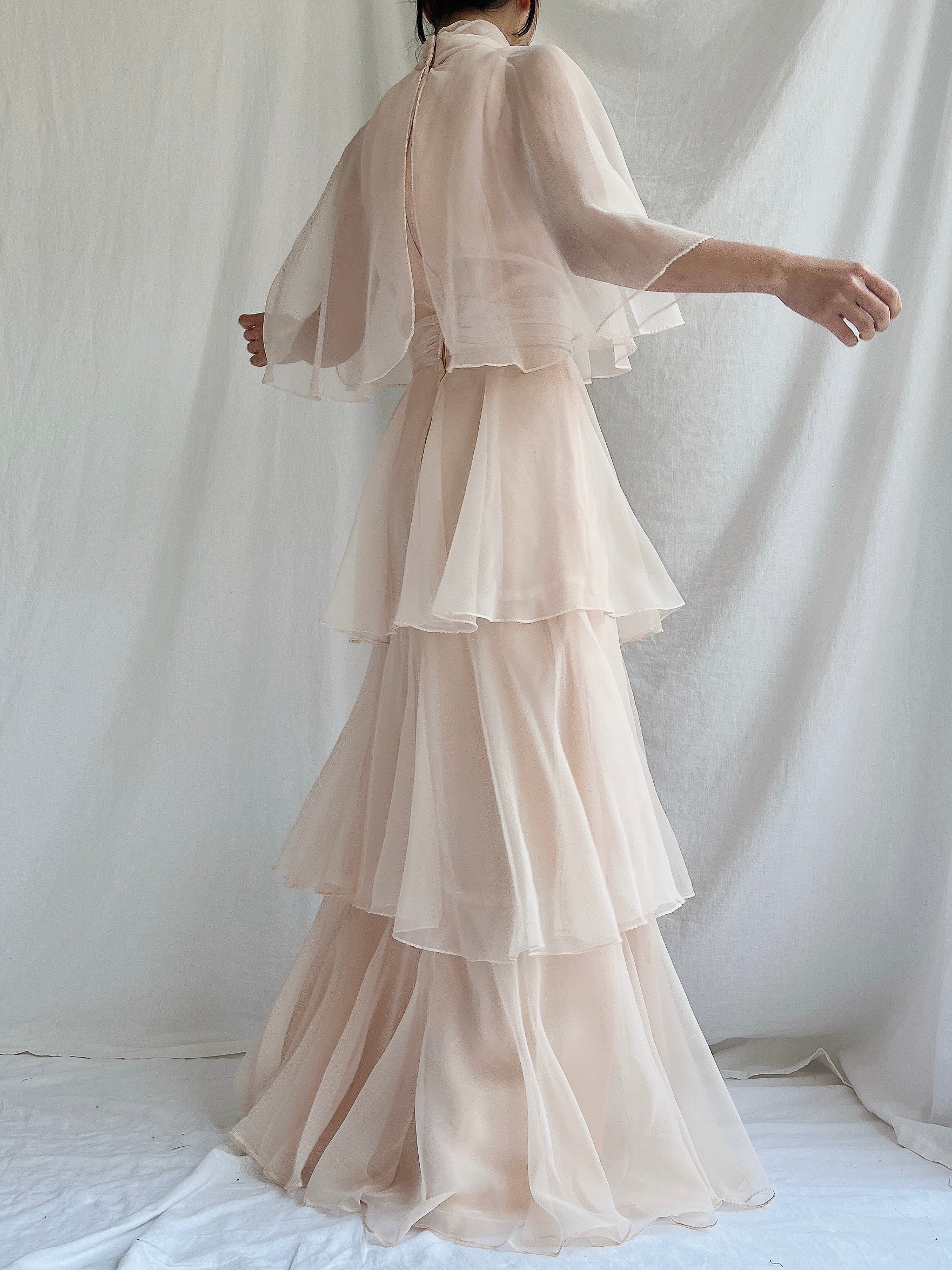 Vintage Almond Tiered Chiffon Dress - S/4