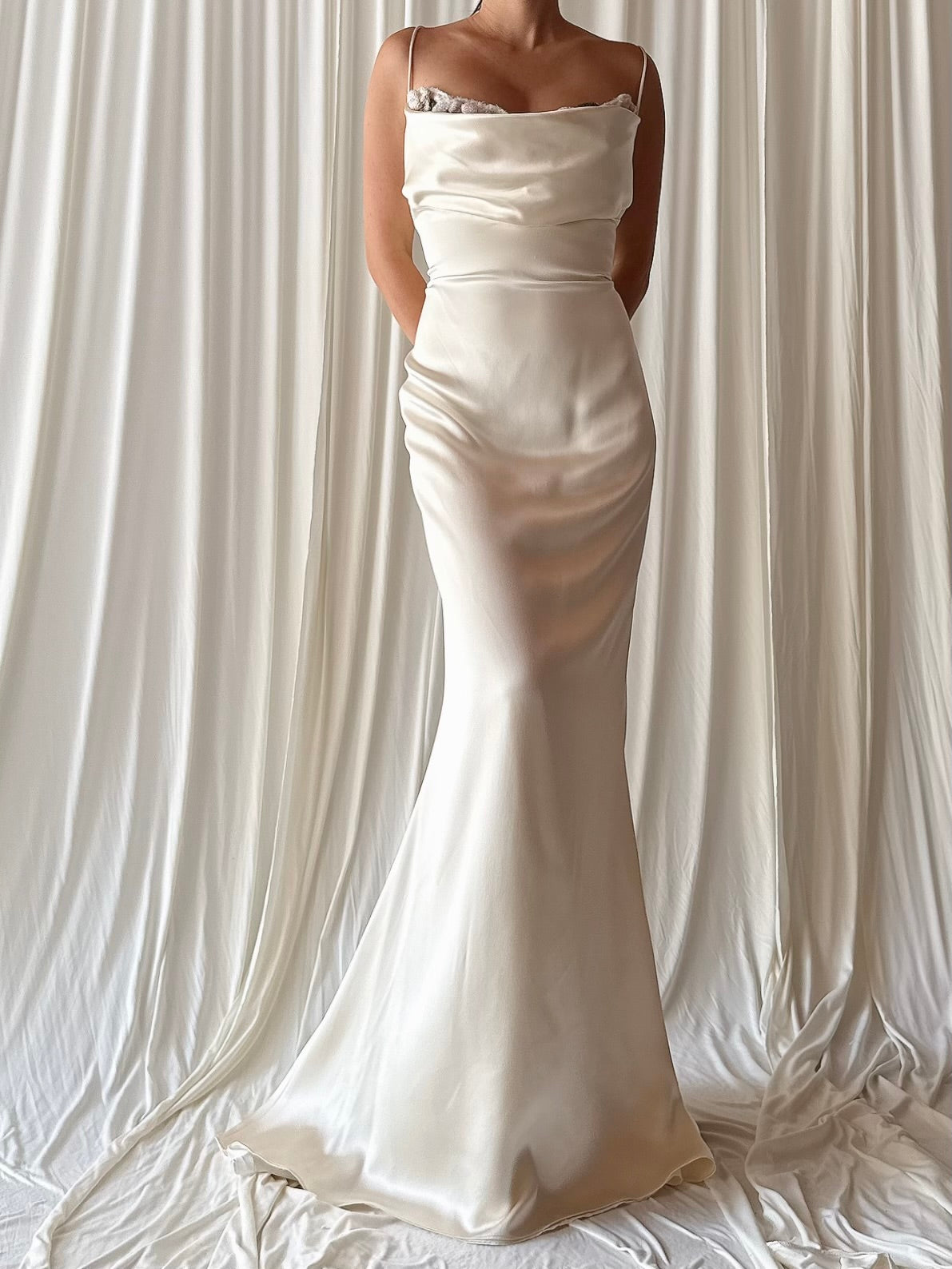 Vintage 6. Silk Bias Cowl Neck Gown - M