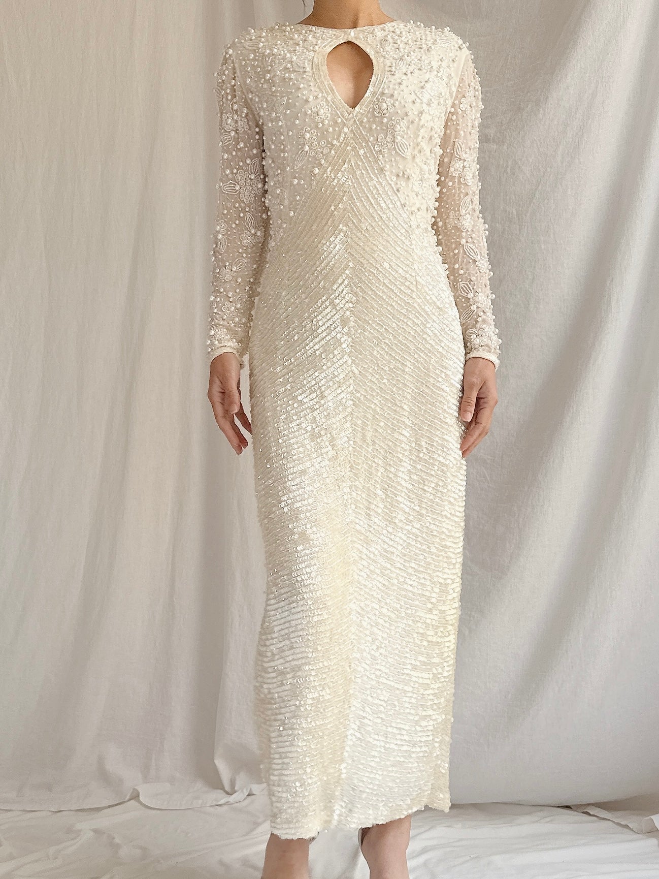 Vintage I. Magnin Silk Beaded Dress - S