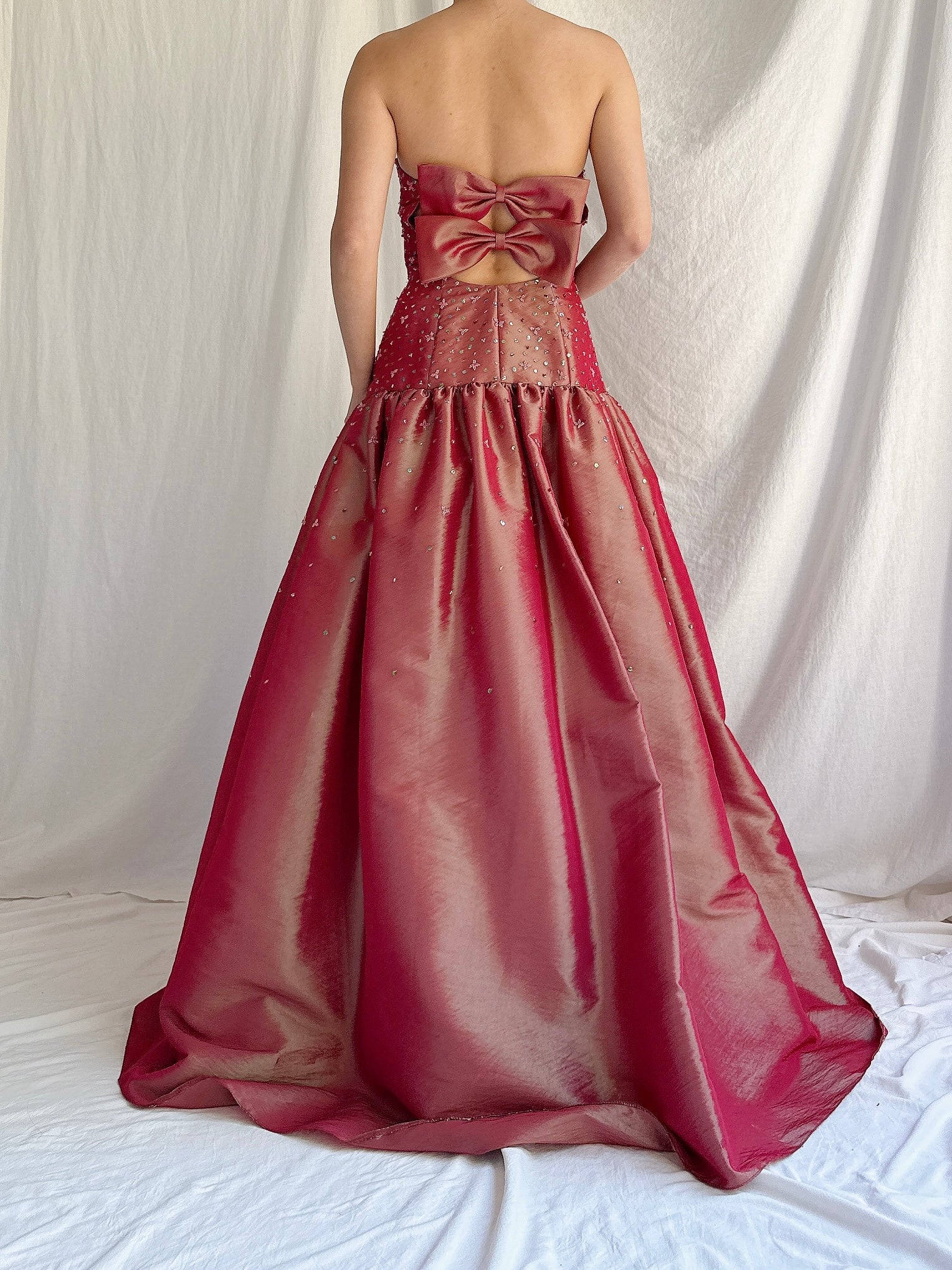 Vintage Iridescent Satin Strapless Dress - M
