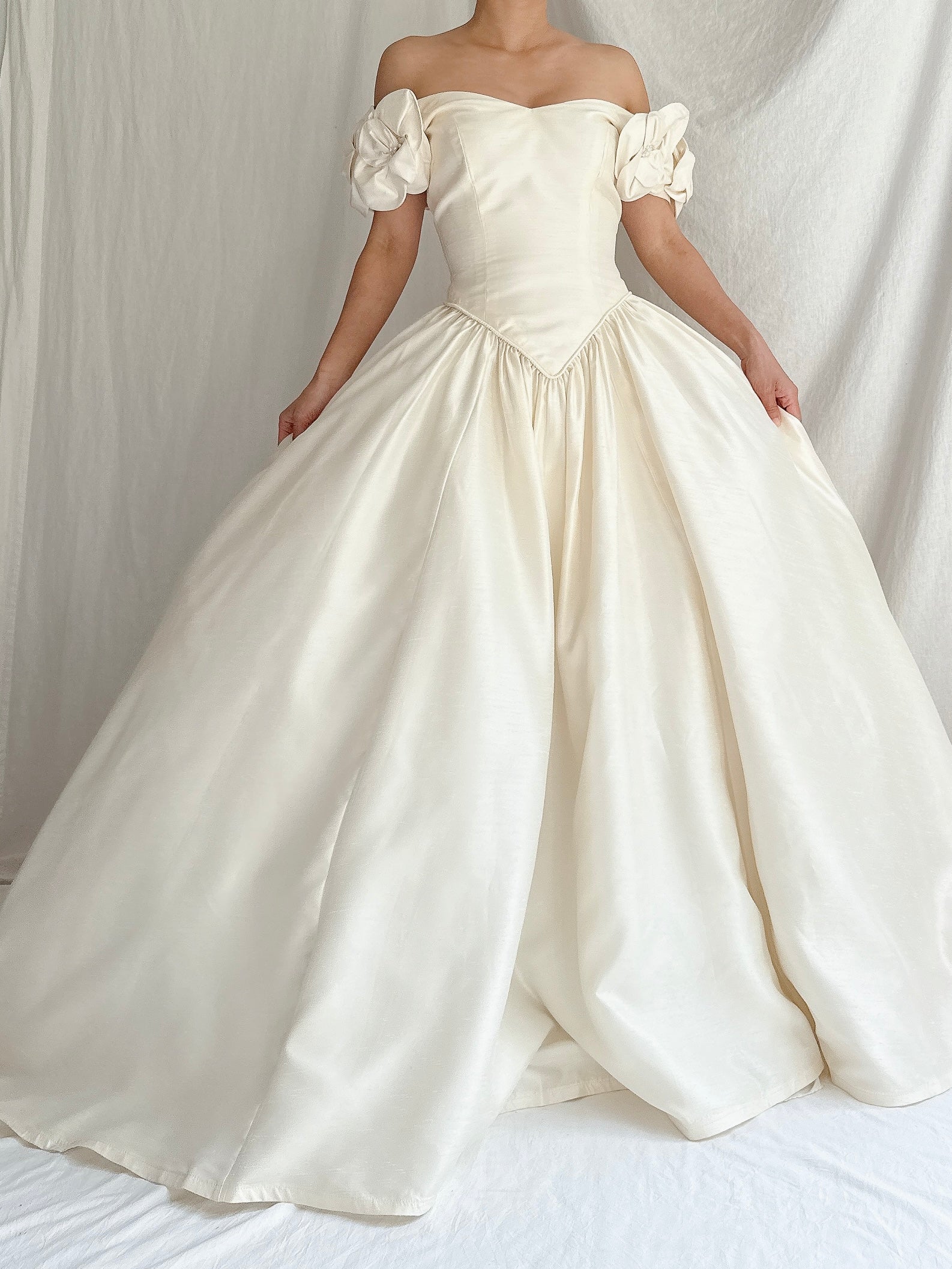 Vintage Raw Silk Basque Waist Gown - S