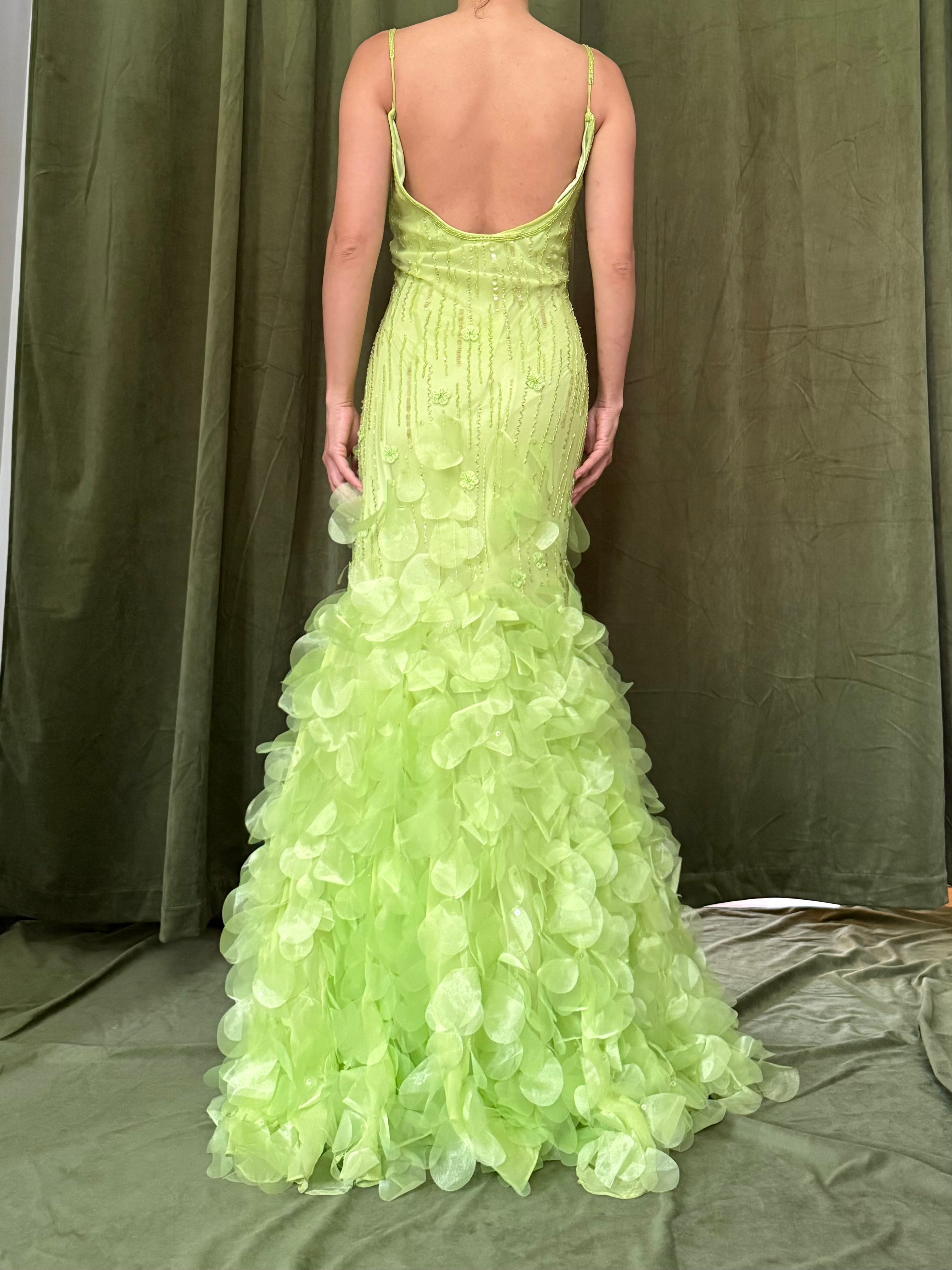 Vintage Lime Green Petal Dress - S-M