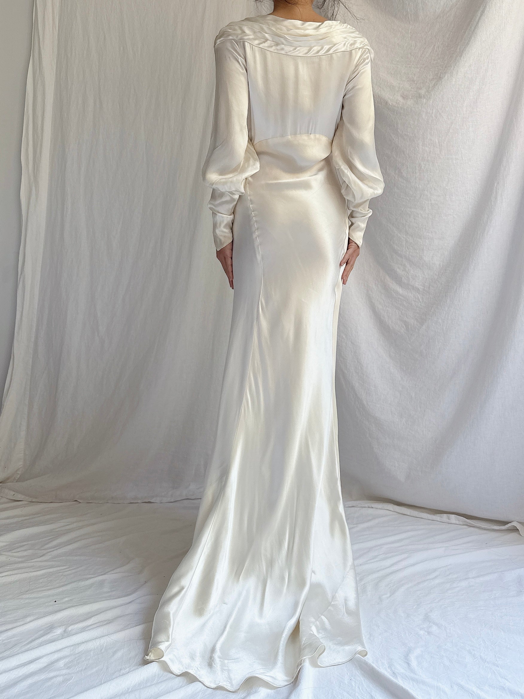 RESERVED 1930s Satin Long Sleeve Gown - XS