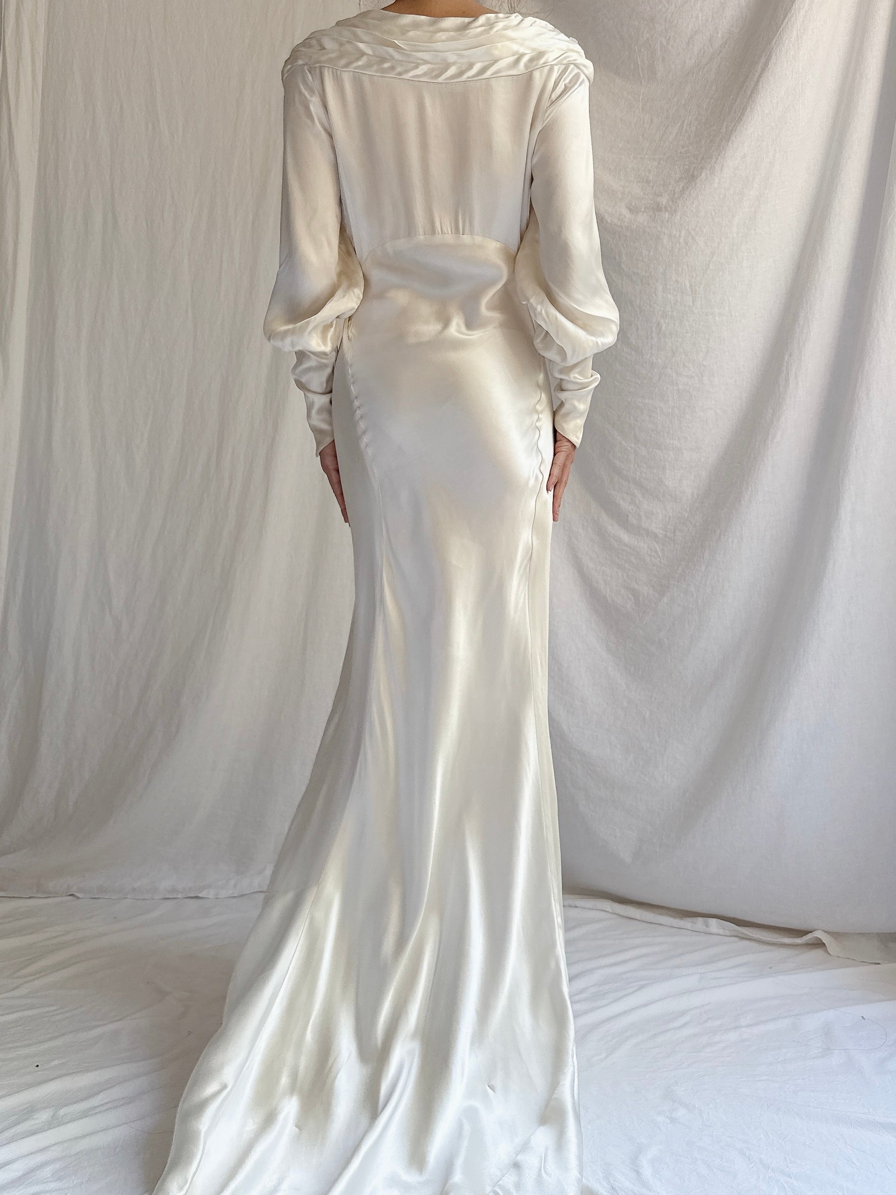 RESERVED 1930s Satin Long Sleeve Gown - XS