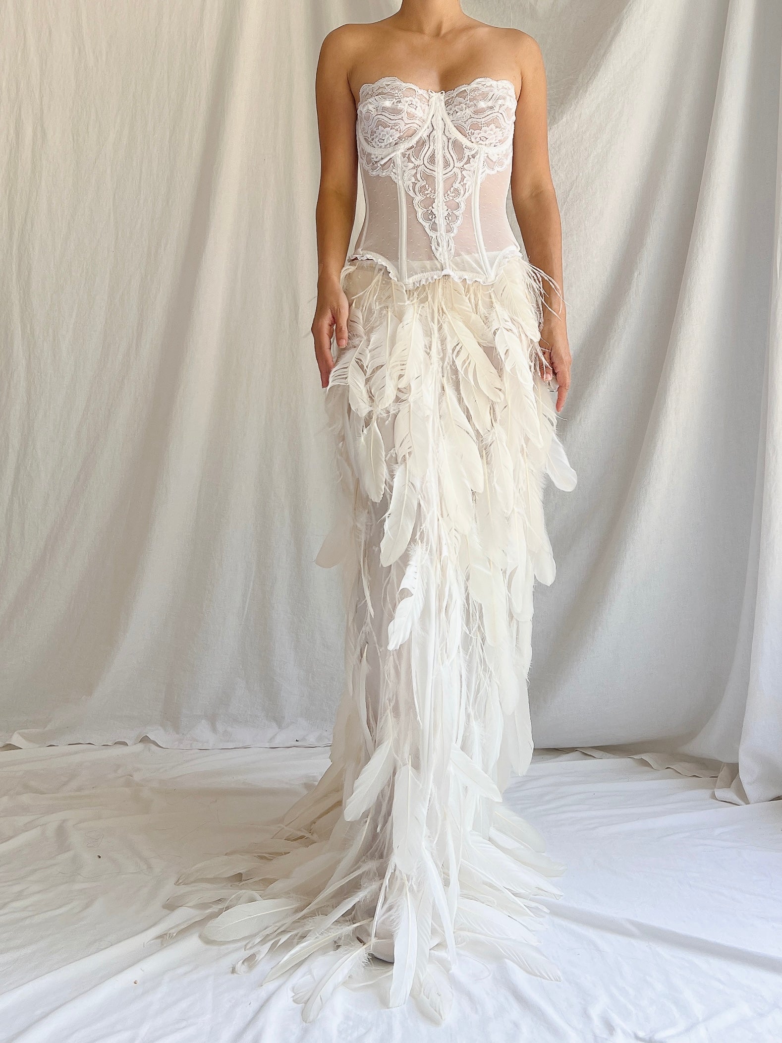 Vintage Sheer Buttercream Feather Chiffon Skirt - XS-M