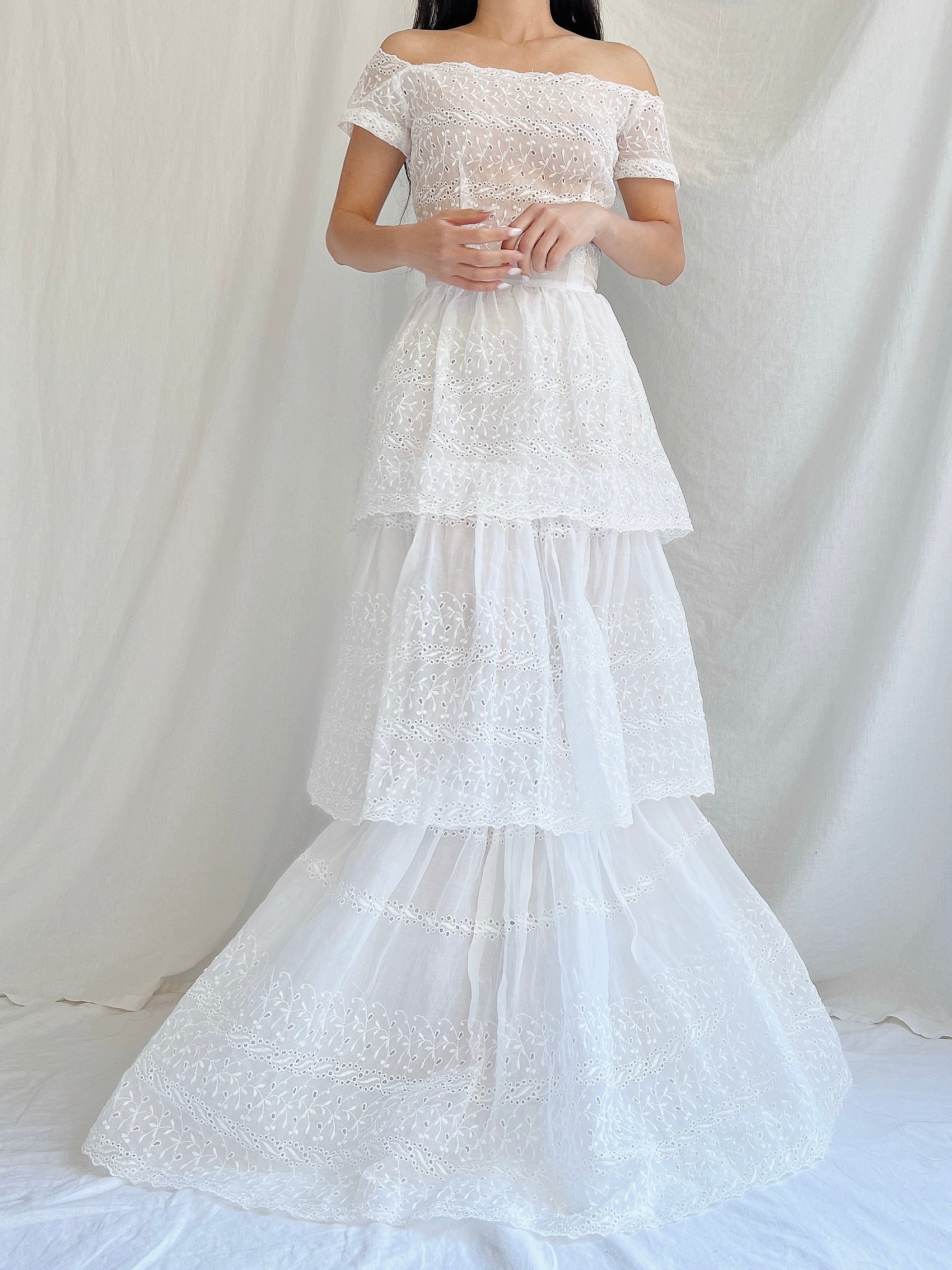 1940s Organdy Embroidered Gown - XS