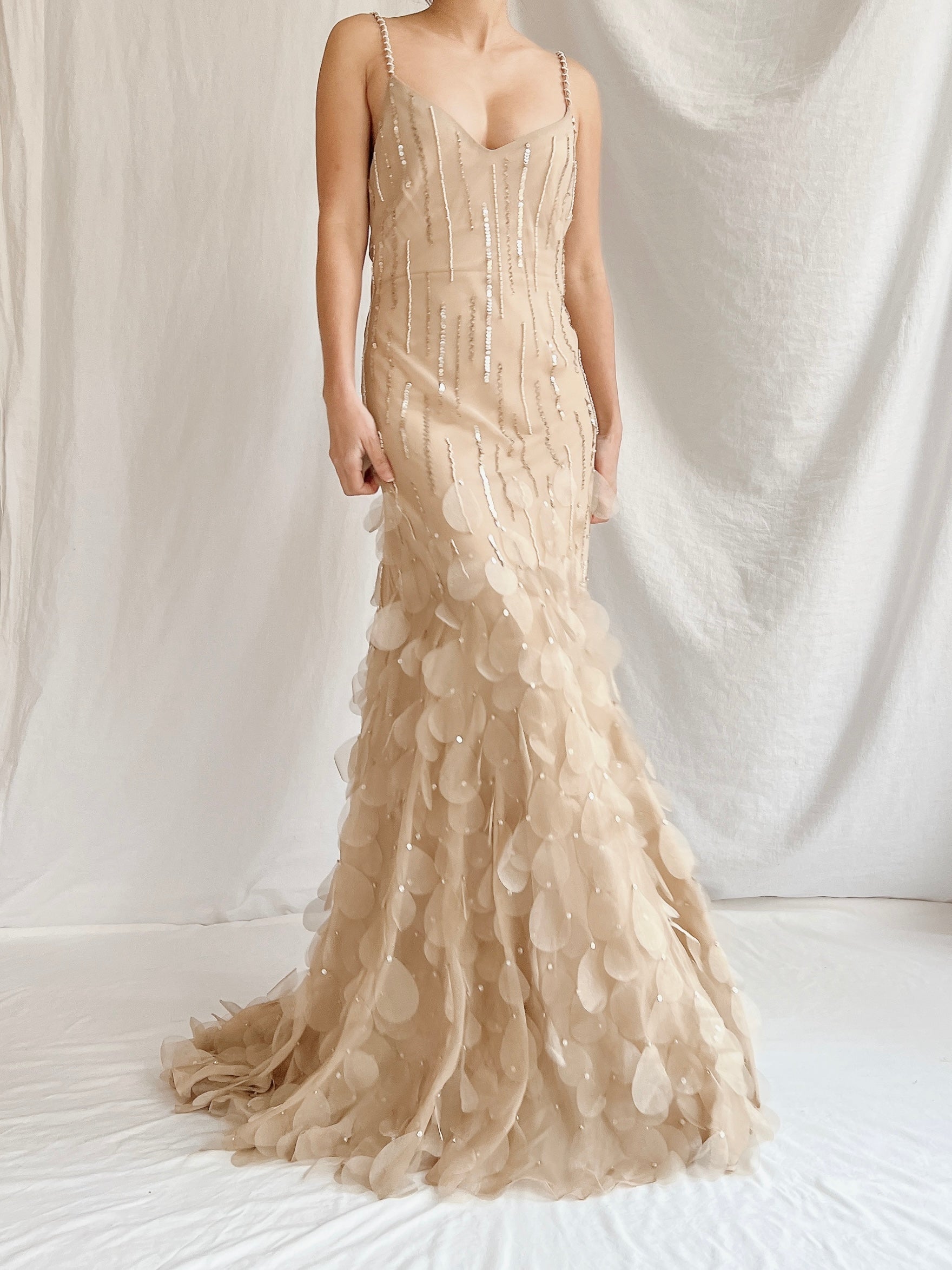 Vintage Nude Bias Cut Silk Petal Dress - M/L 10