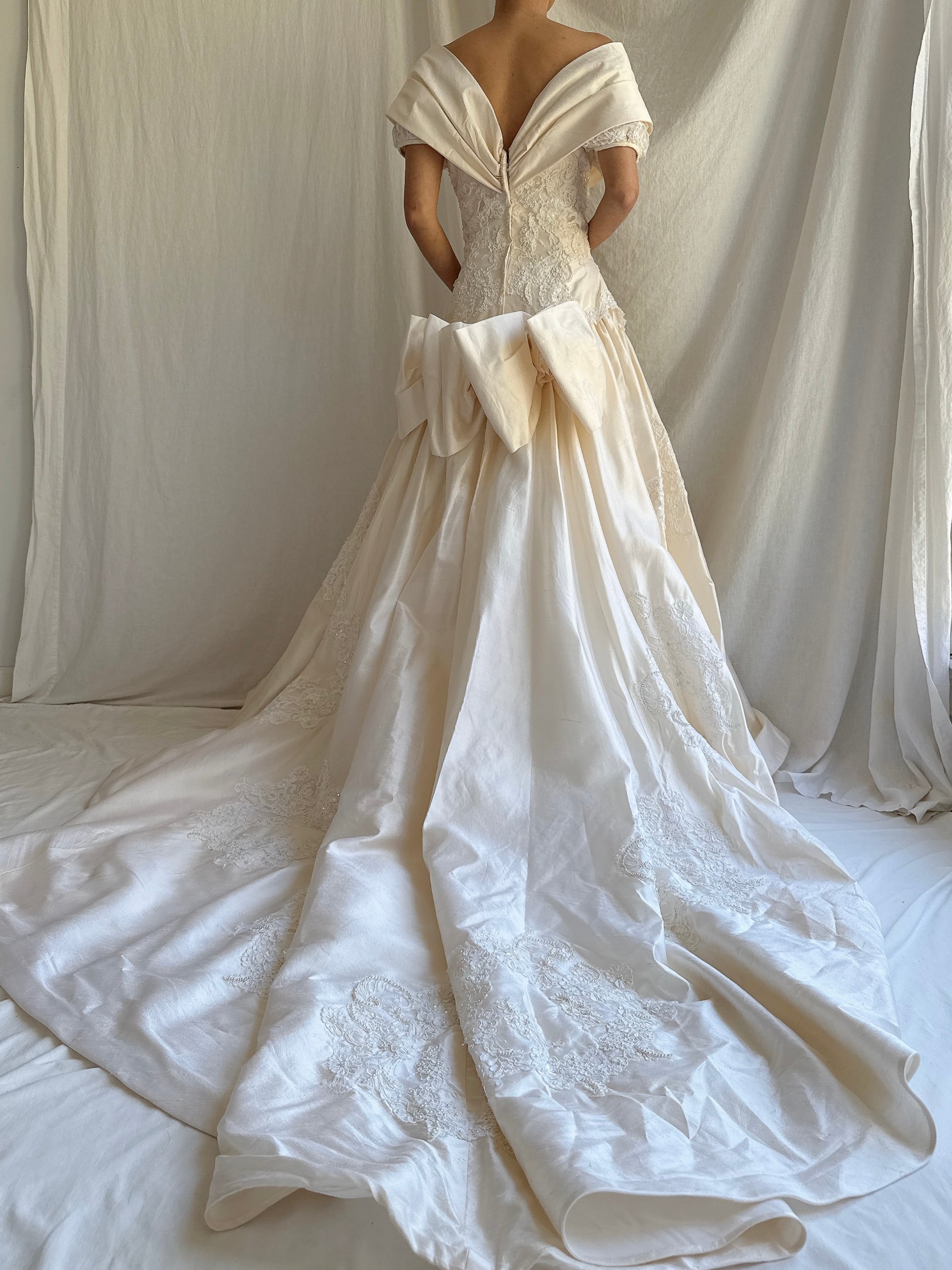 1980s Ron Lovece Silk Off-the-Shoulder Gown - S