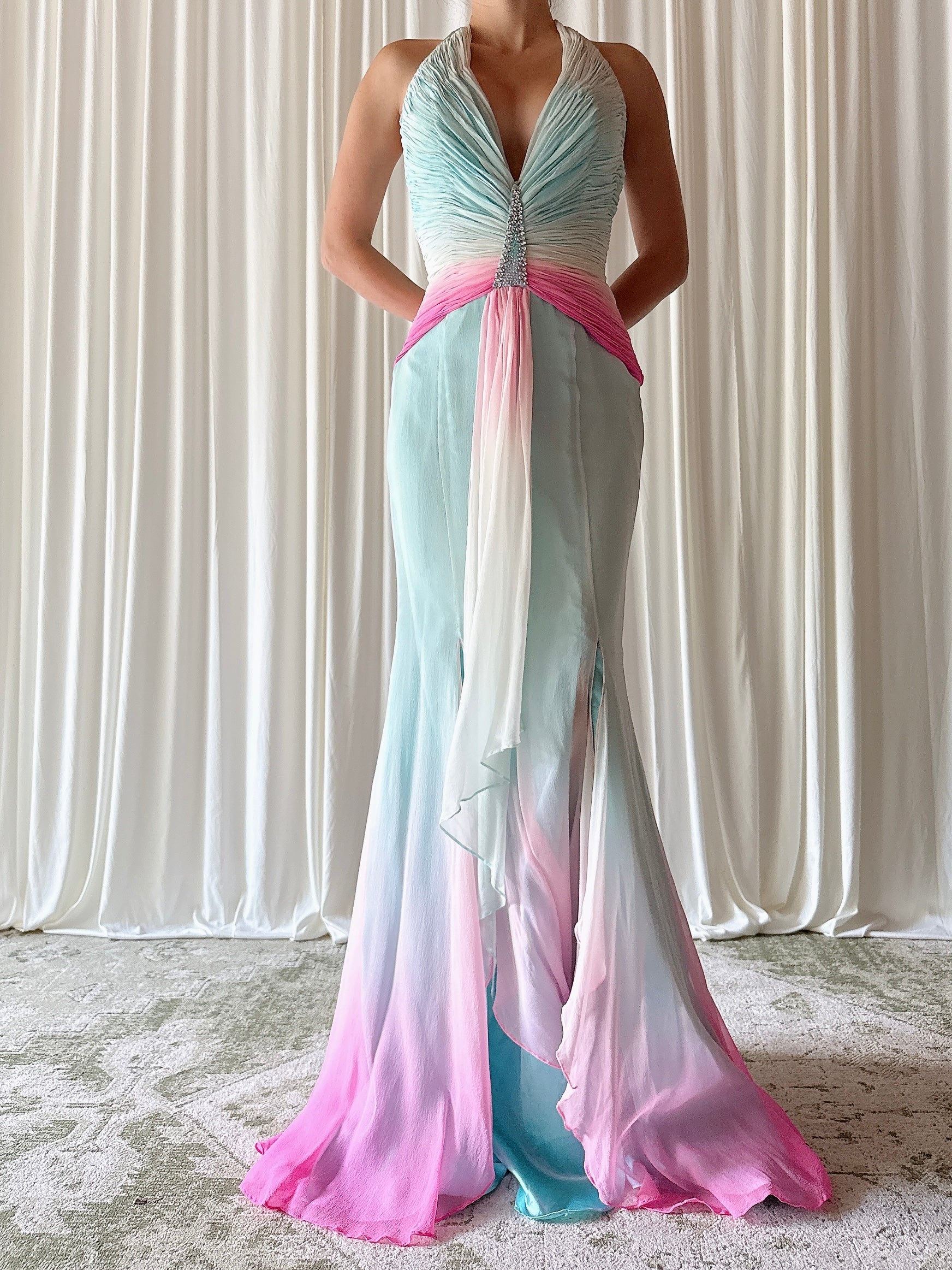 Vintage Alice Design Blue Ombré Silk Dress - XS