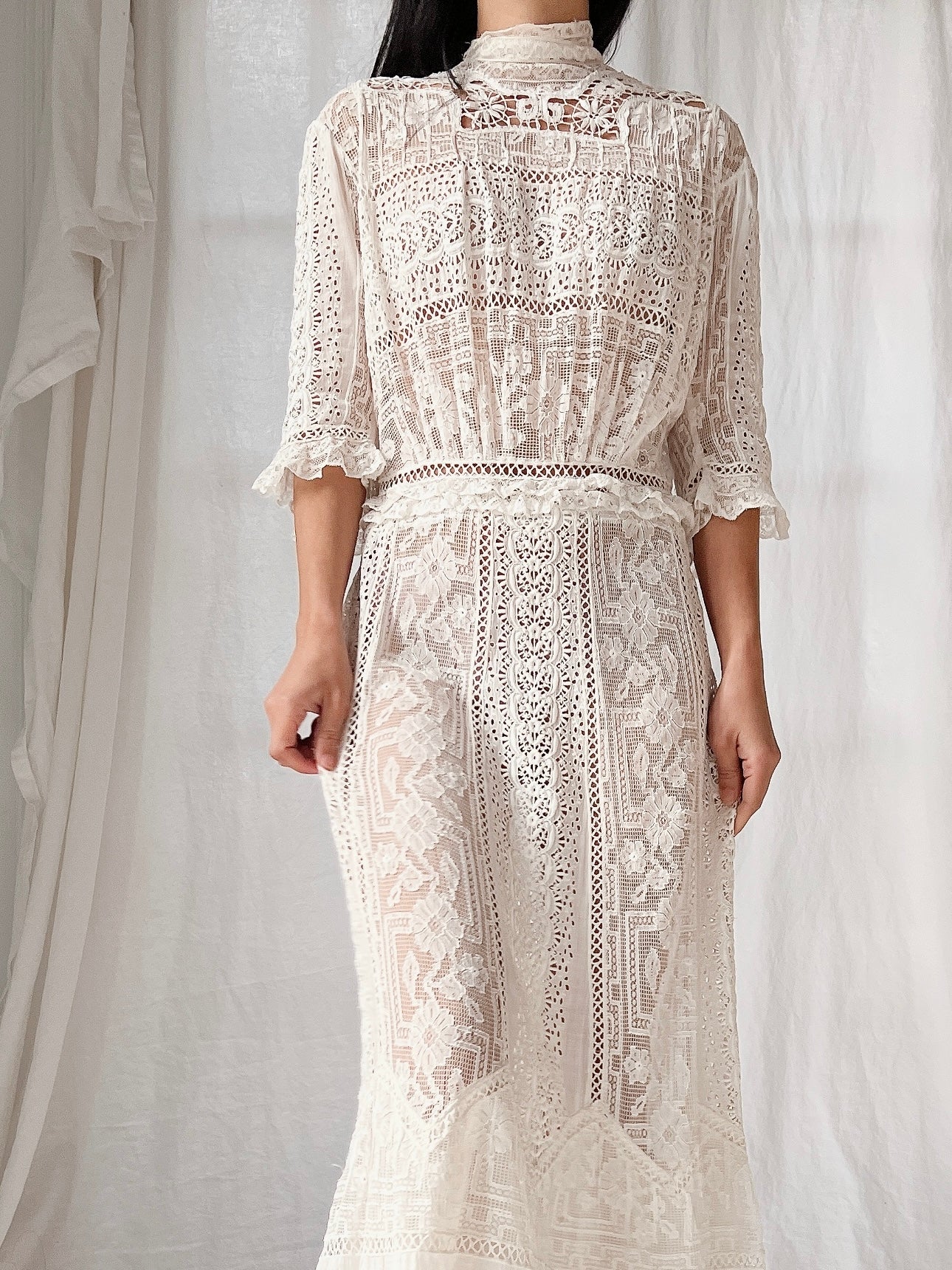 Antique 3/4 Sleeve Lawn Dress - S
