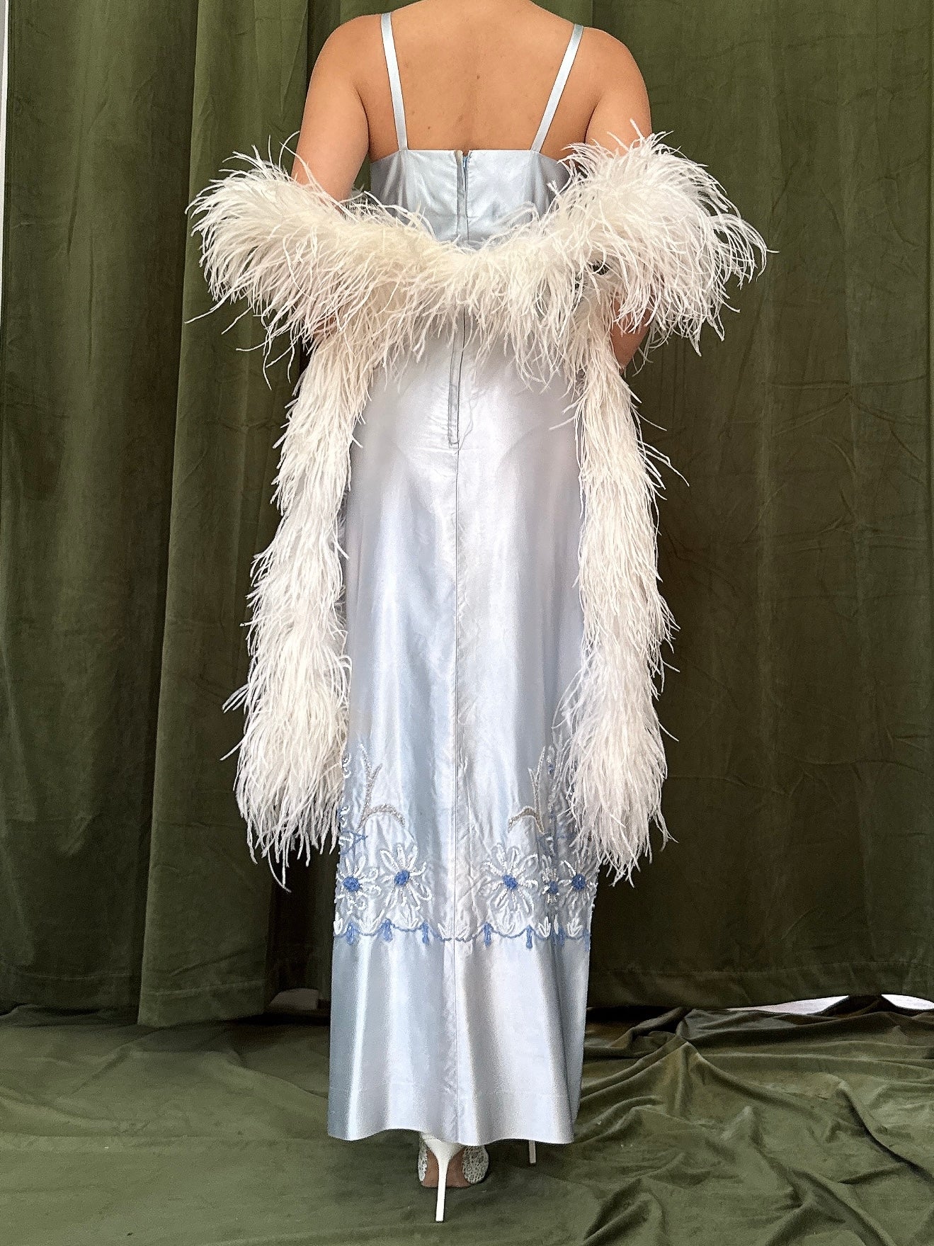 1960s Beaded Satin Dress - S