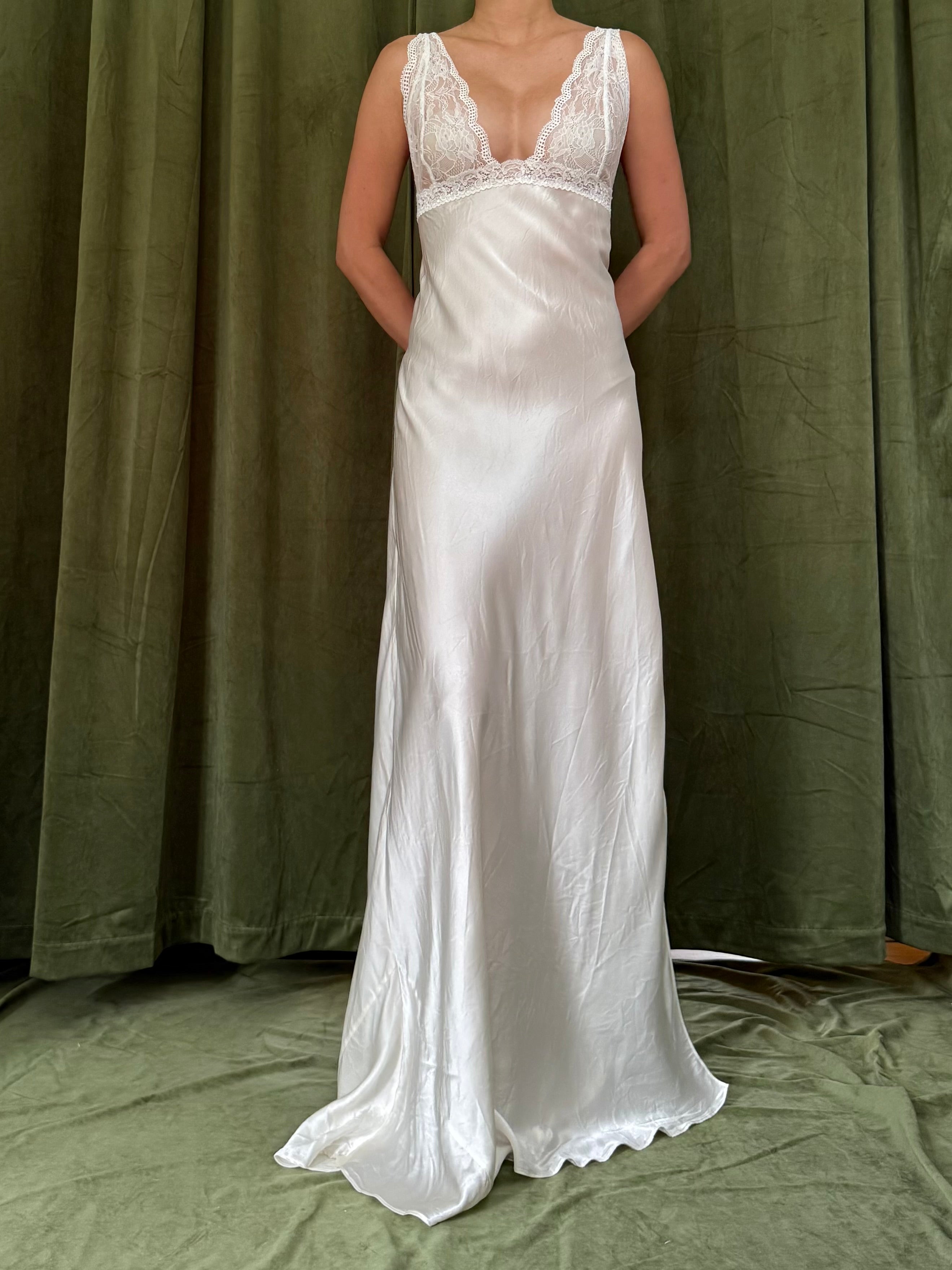 Vintage Plunging Bias Silk Charmeuse slip - M