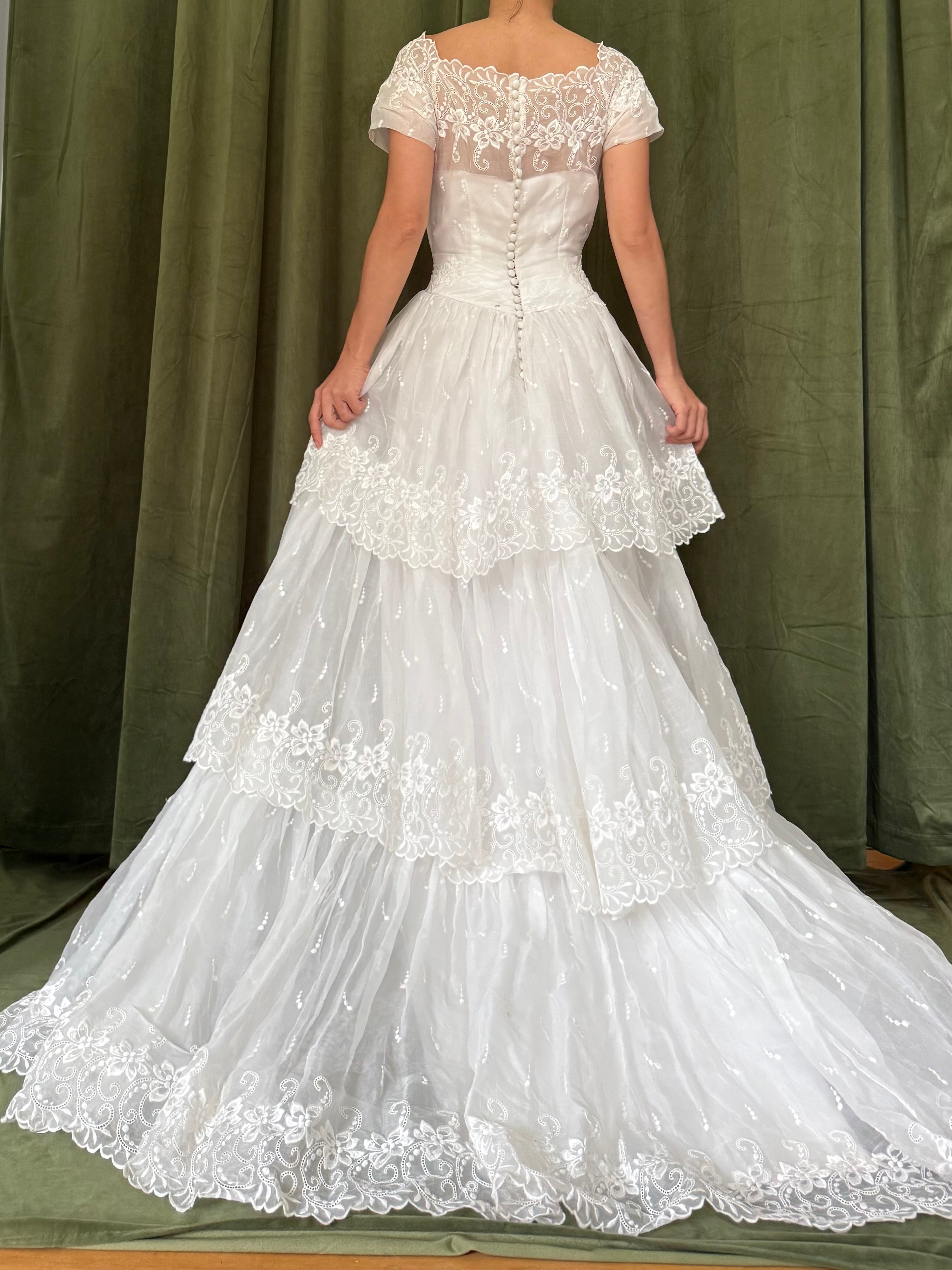 1950s Organdy Tiered Gown - XS