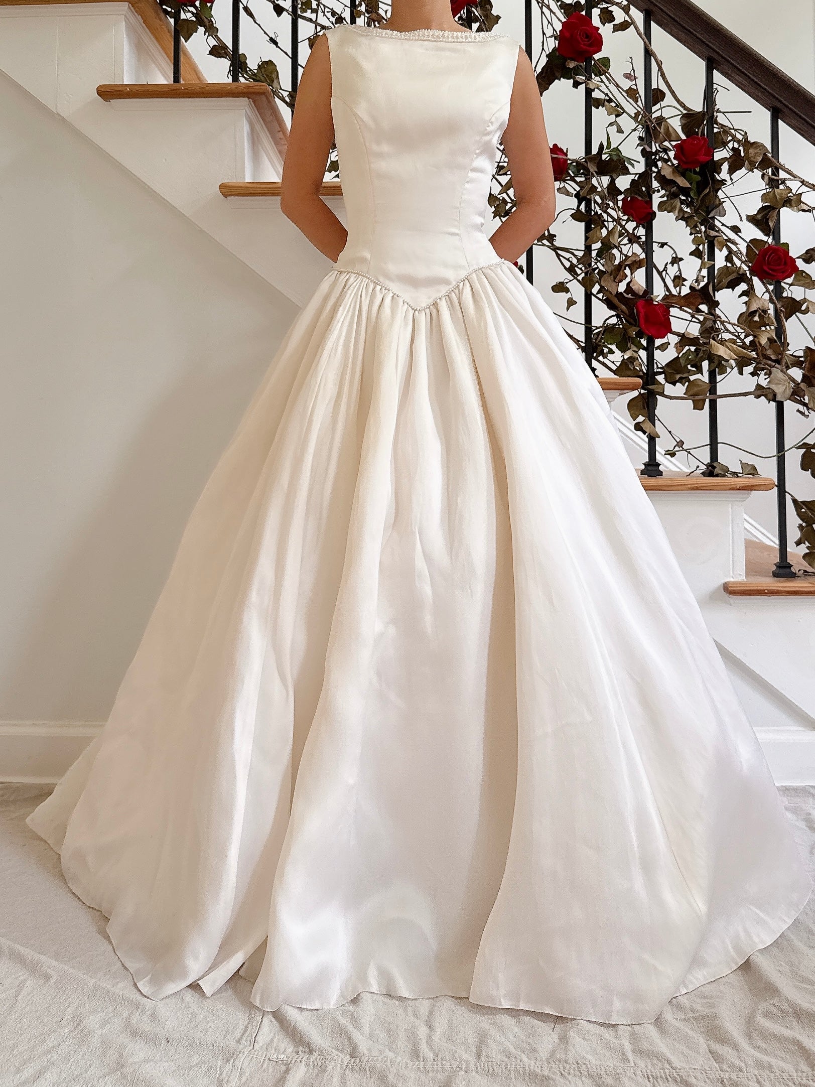 1980s Off-White Priscilla Boston Silk Organza Gown - M
