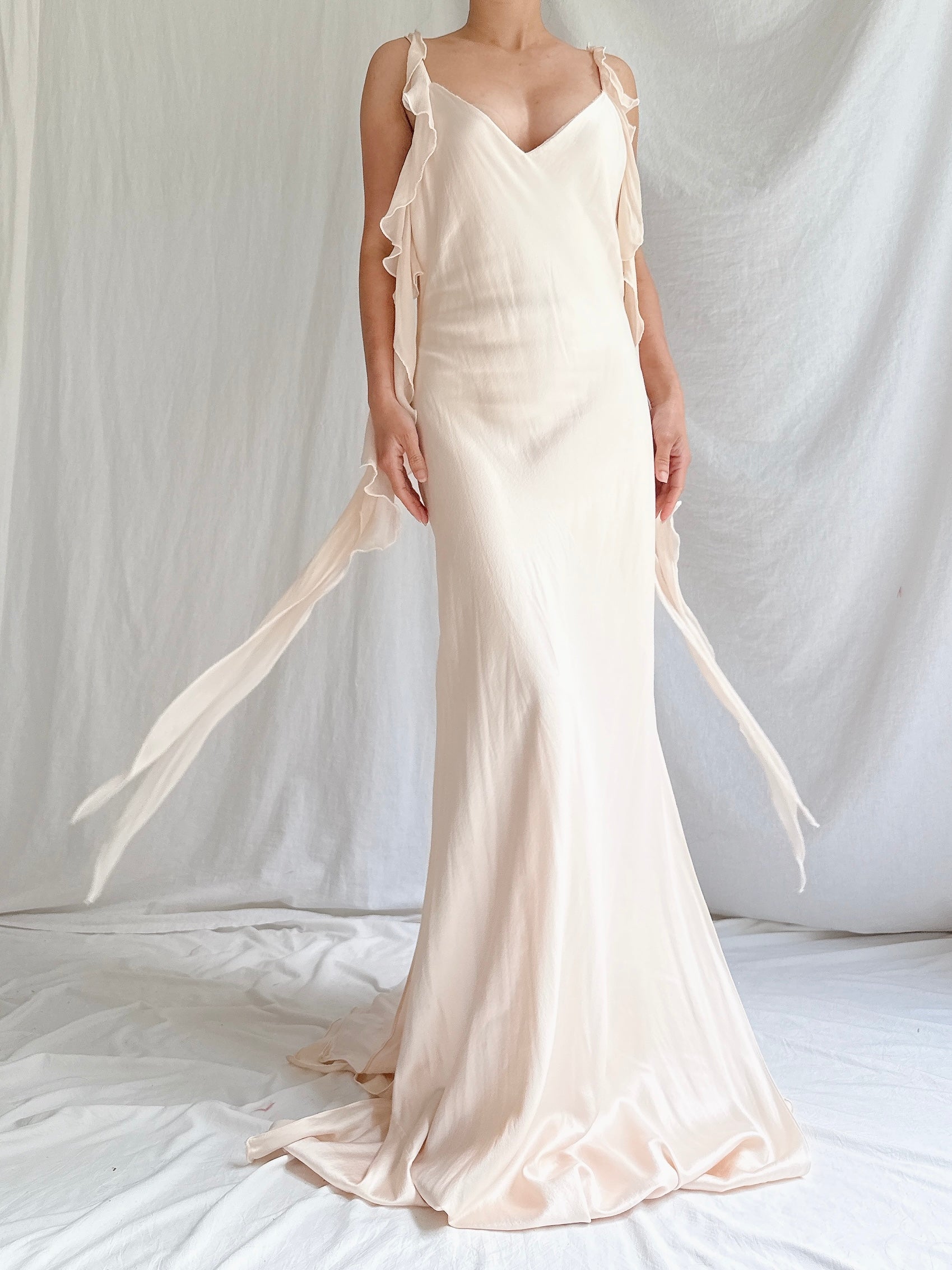 Vintage Shell Pink Silk Bias Slip Gown - M