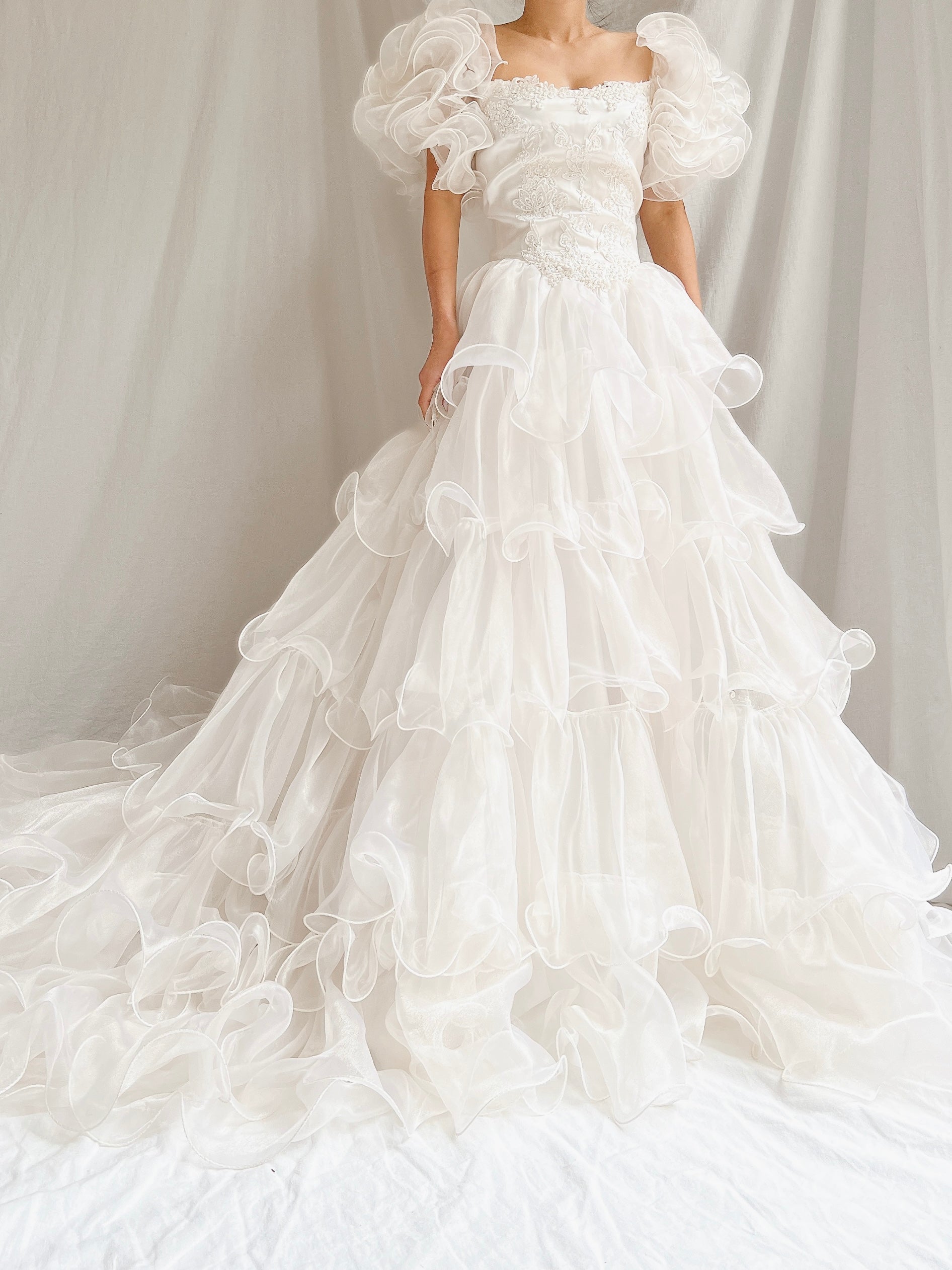 1980s Voile Tiered Ruffle Gown - XS/S