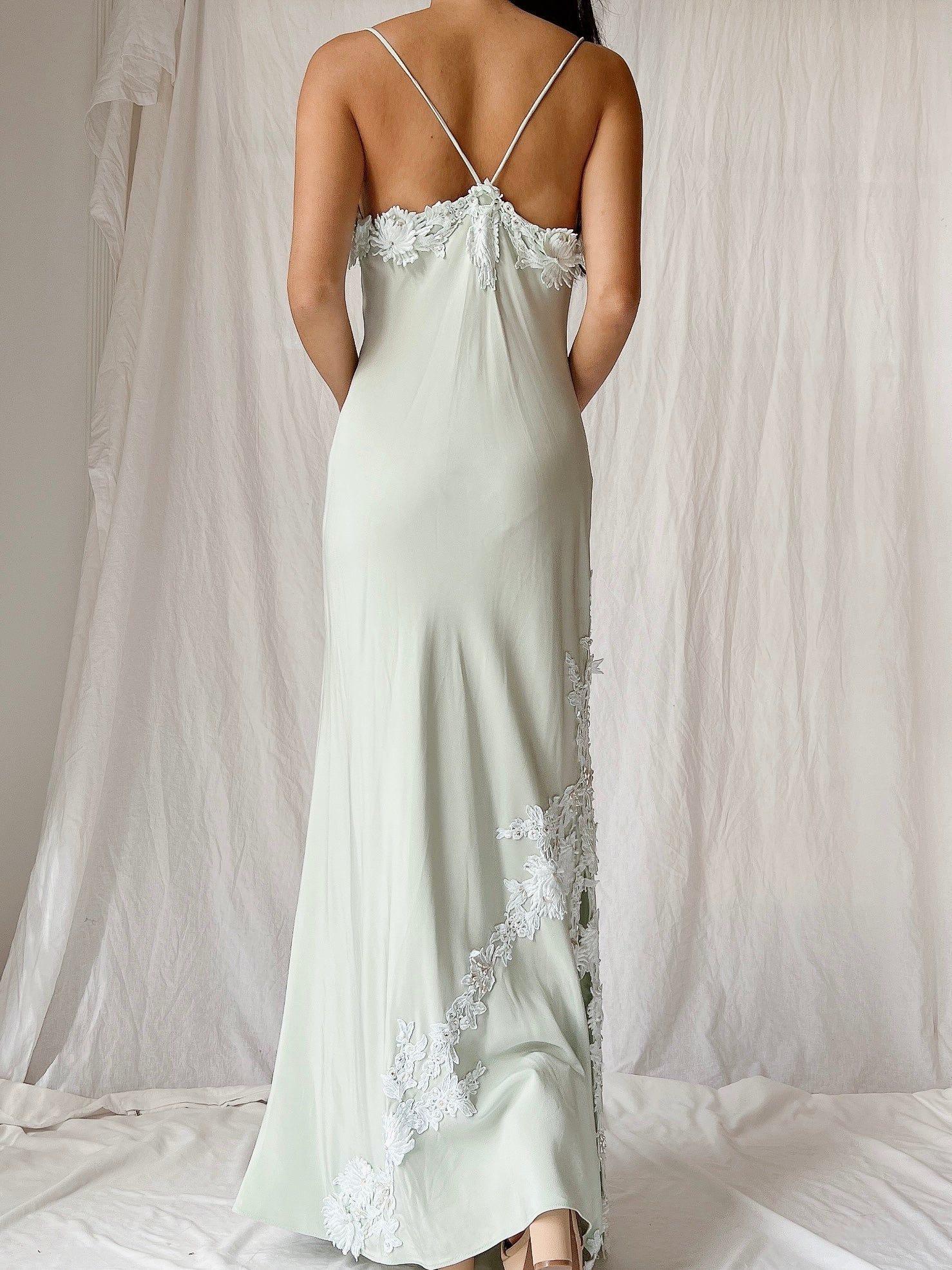 1990s Yoly Munoz Seafoam Bias Cut Dress - M/8