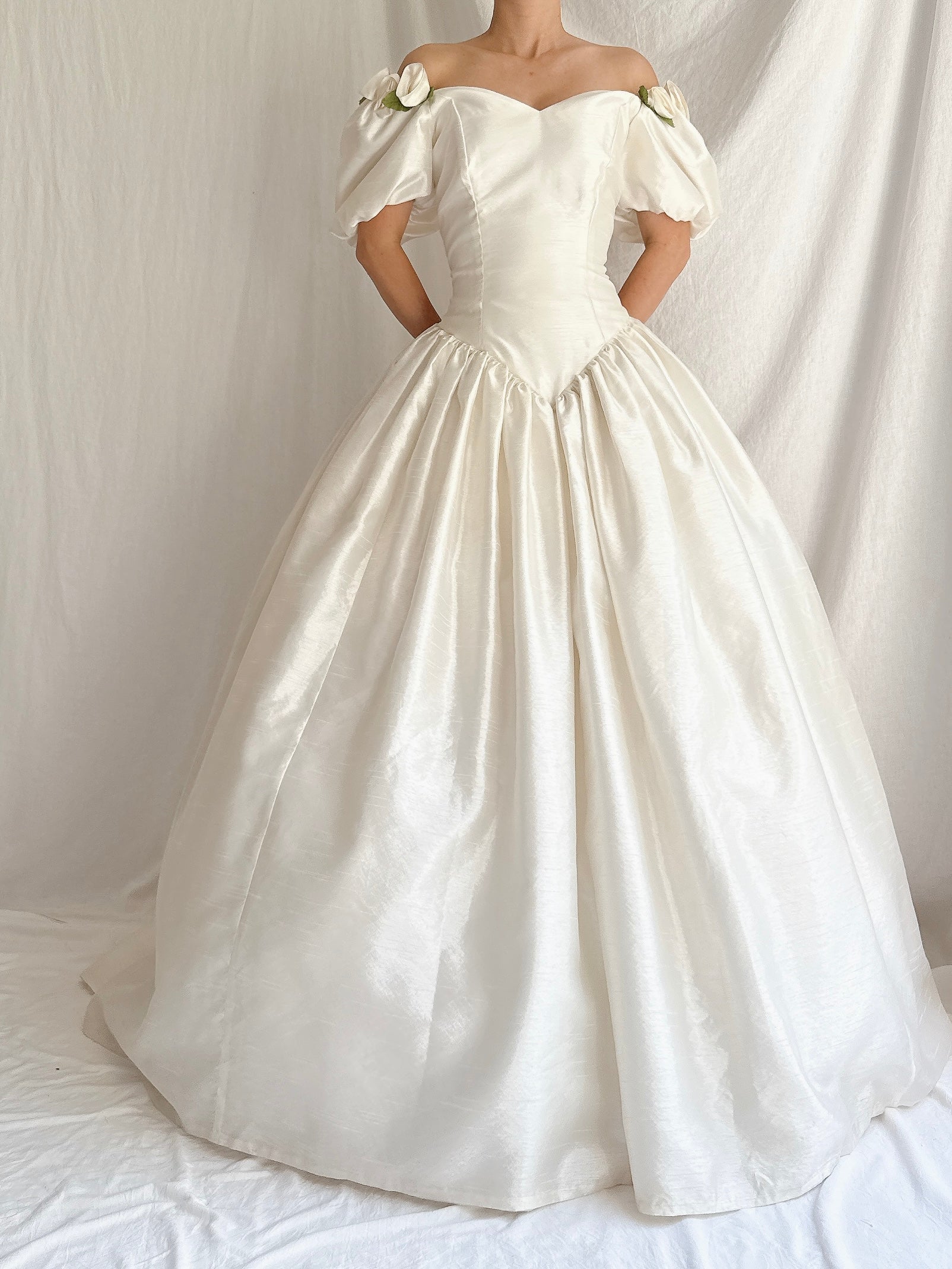1980s Taffeta Puff Sleeves Dress - S/M
