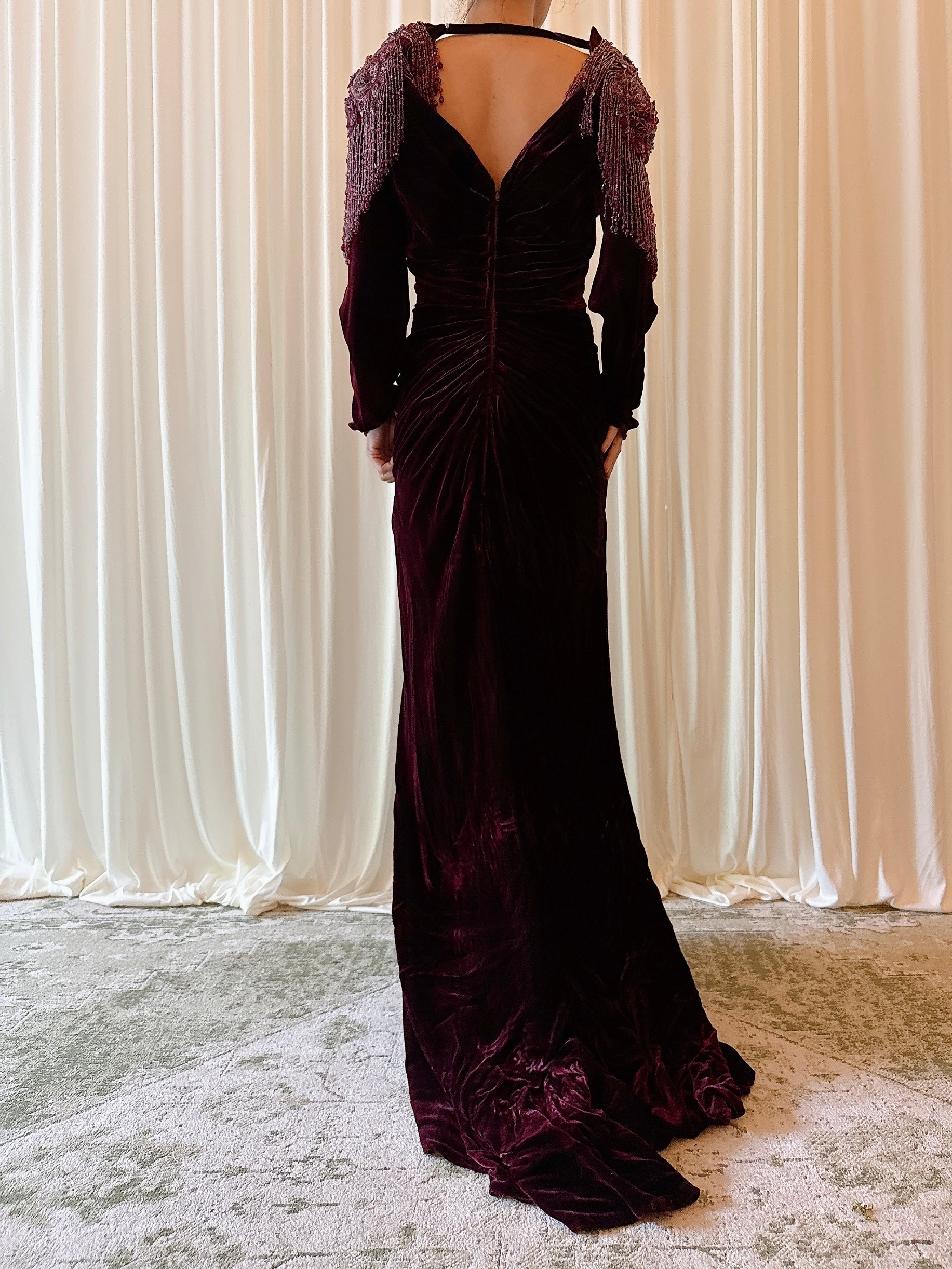 Vintage Belleville Sassoon Cranberry Velvet Dress - UK 18