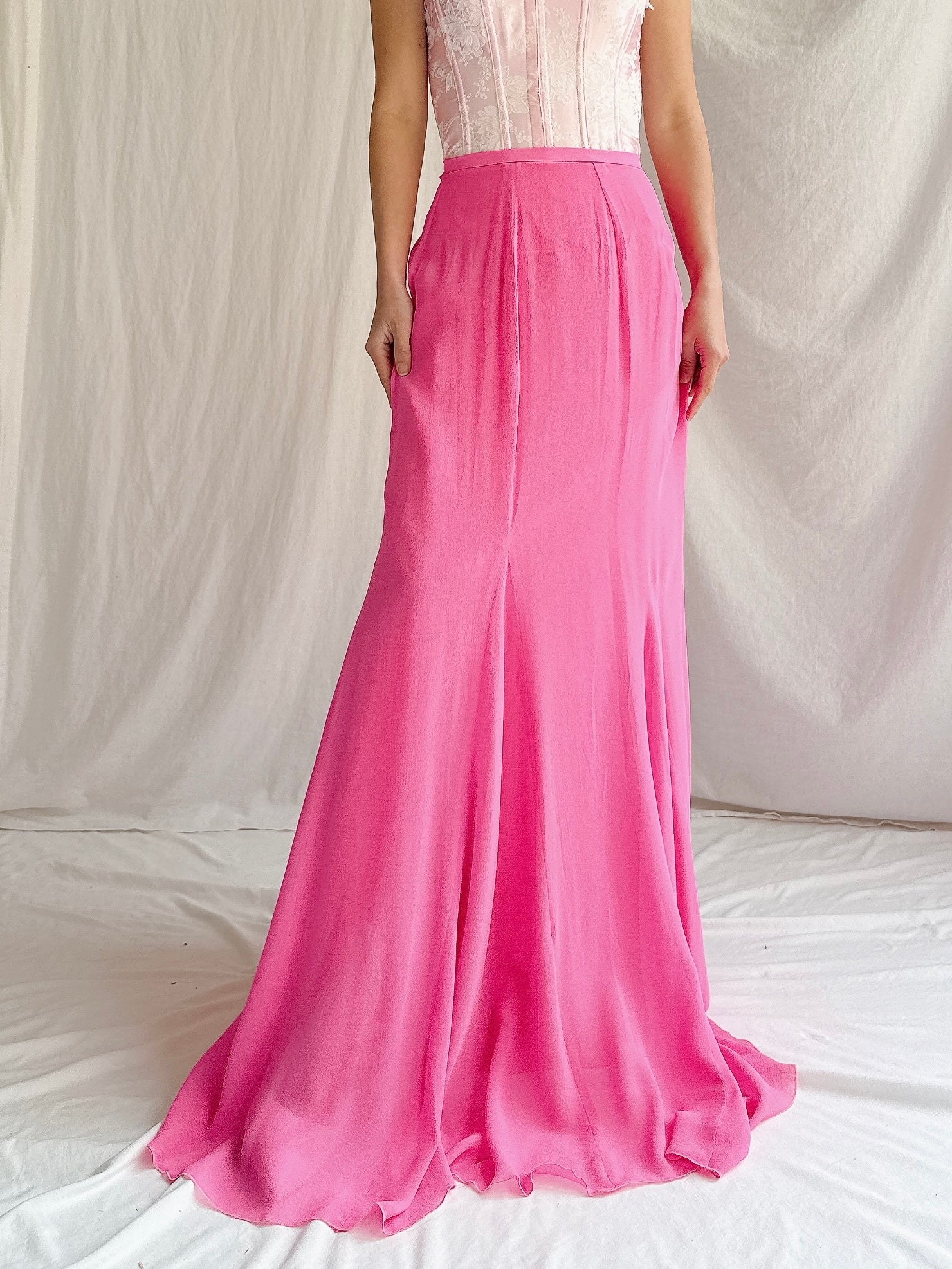 Vintage Pink Silk Skirt - M
