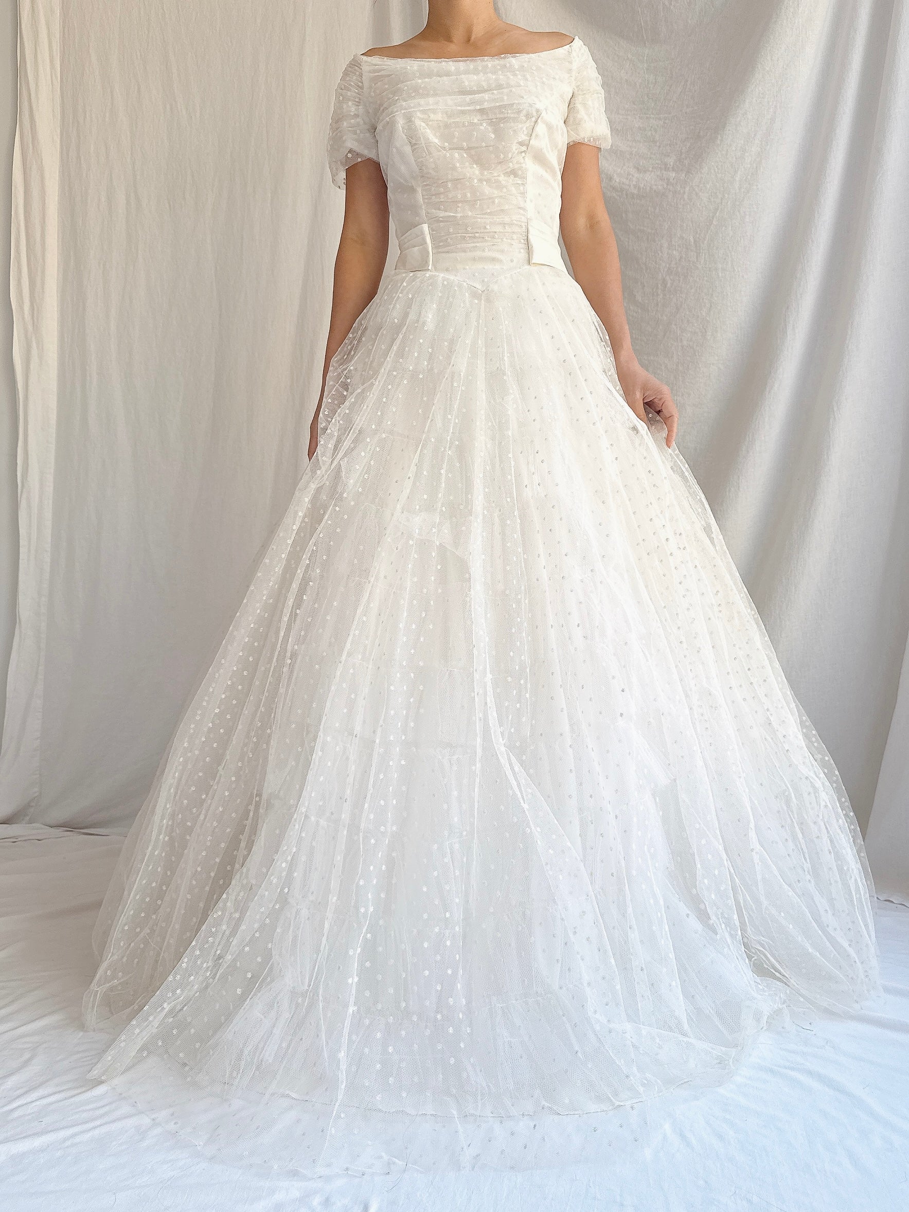 1950s Swiss Dot Tulle Gown - S