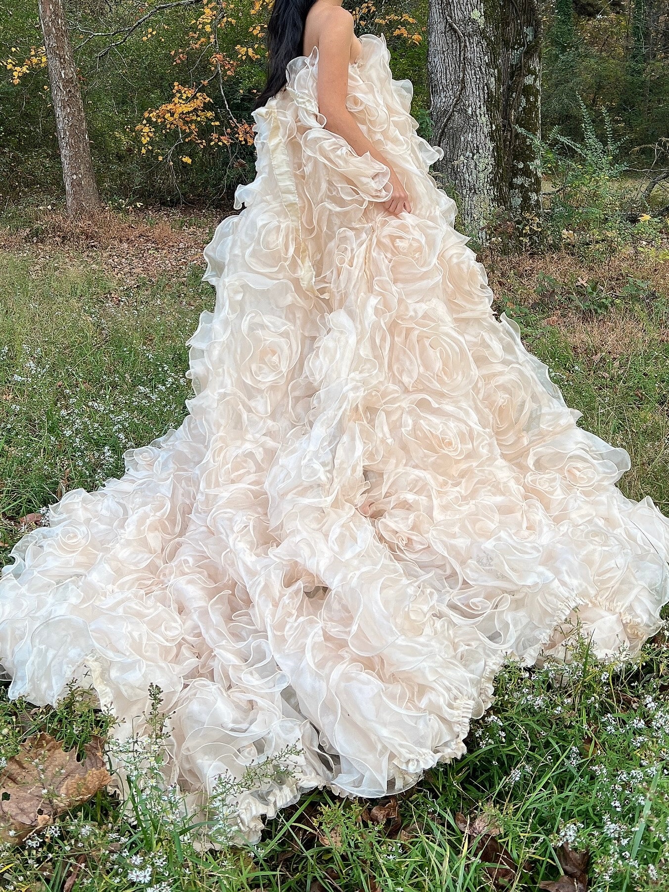 1980s Almond Organza Rose Patterned Dress - OSFM