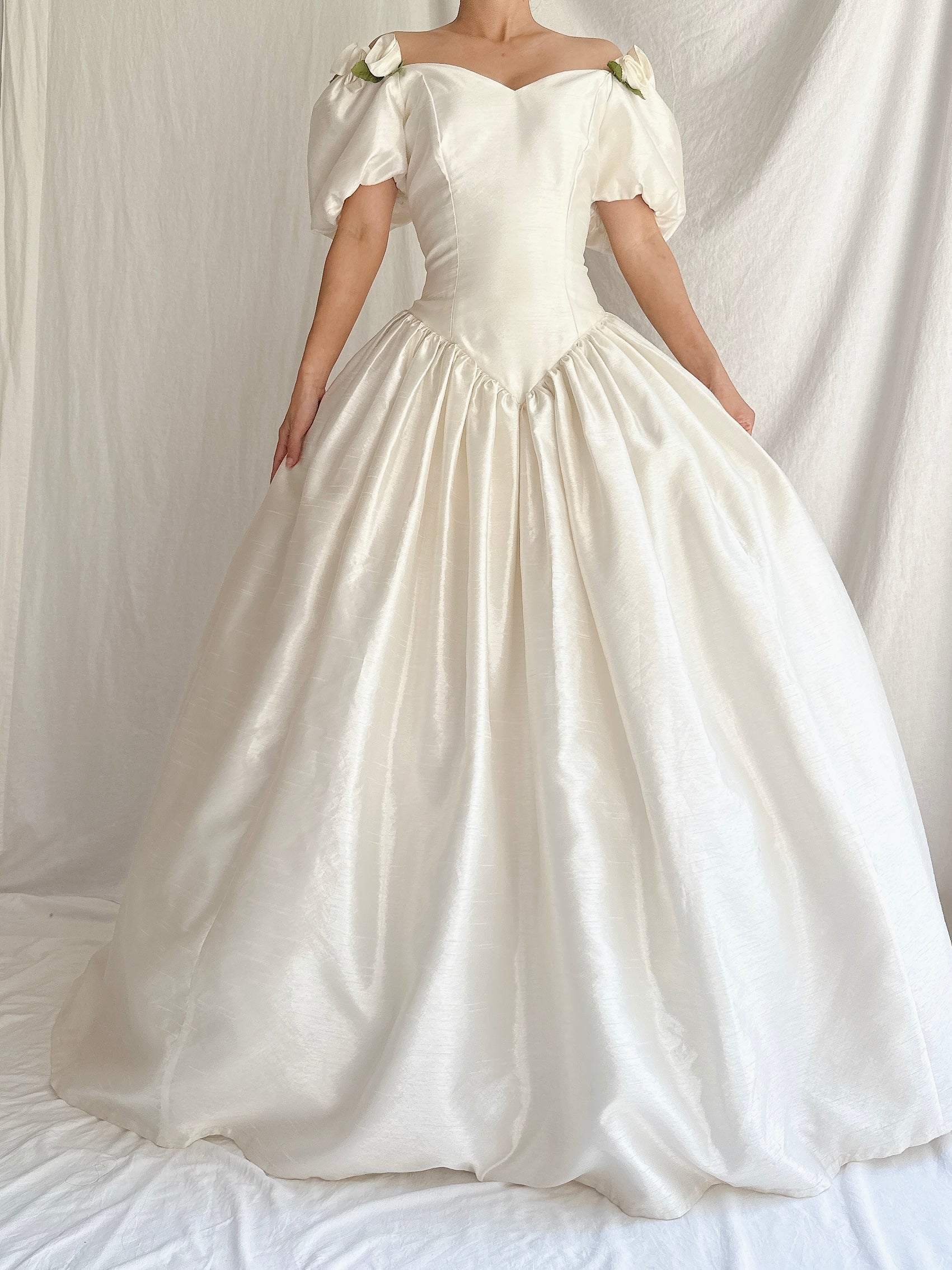 1980s Taffeta Puff Sleeves Dress - S/M
