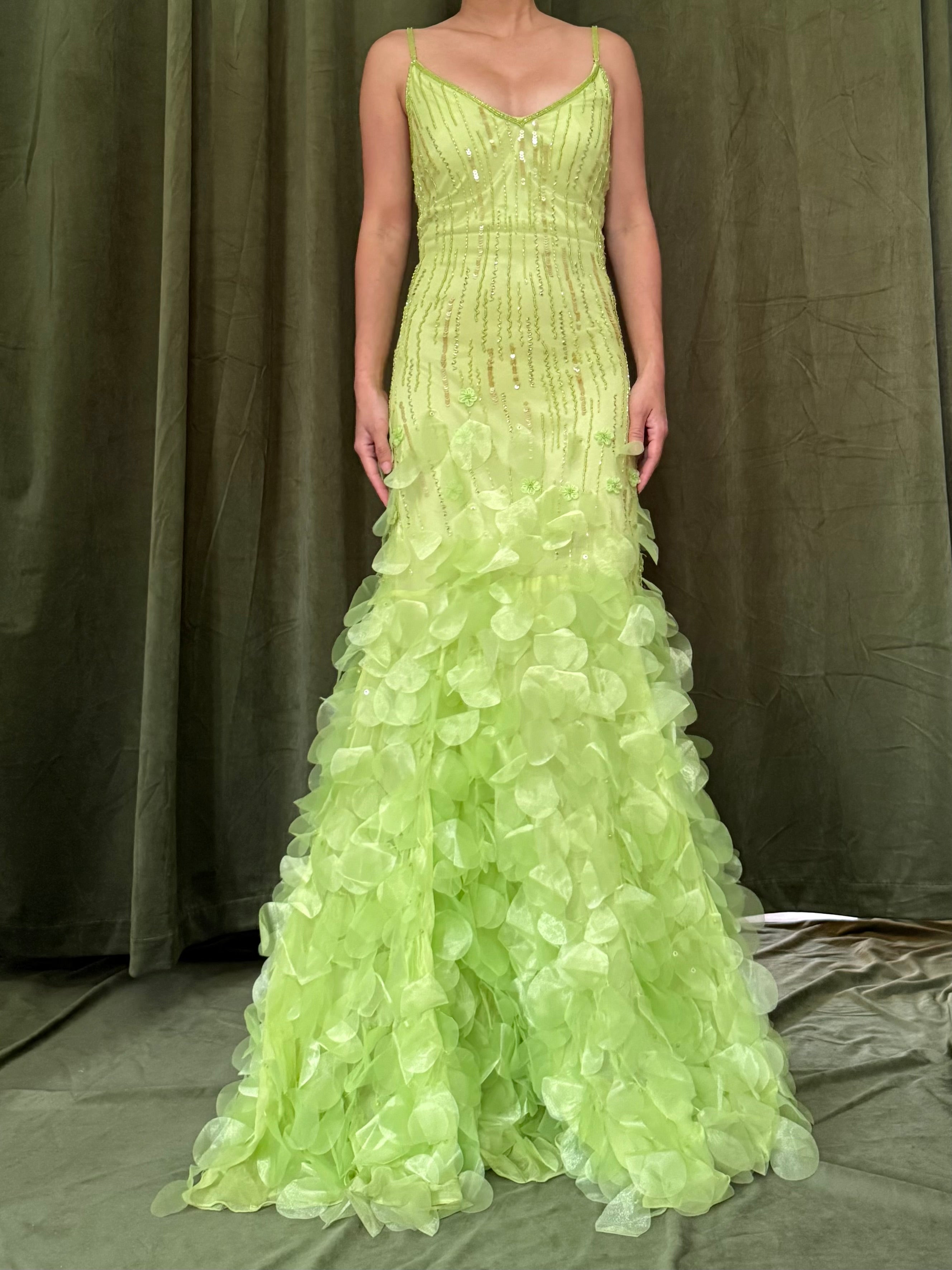Vintage Lime Green Petal Dress - S-M