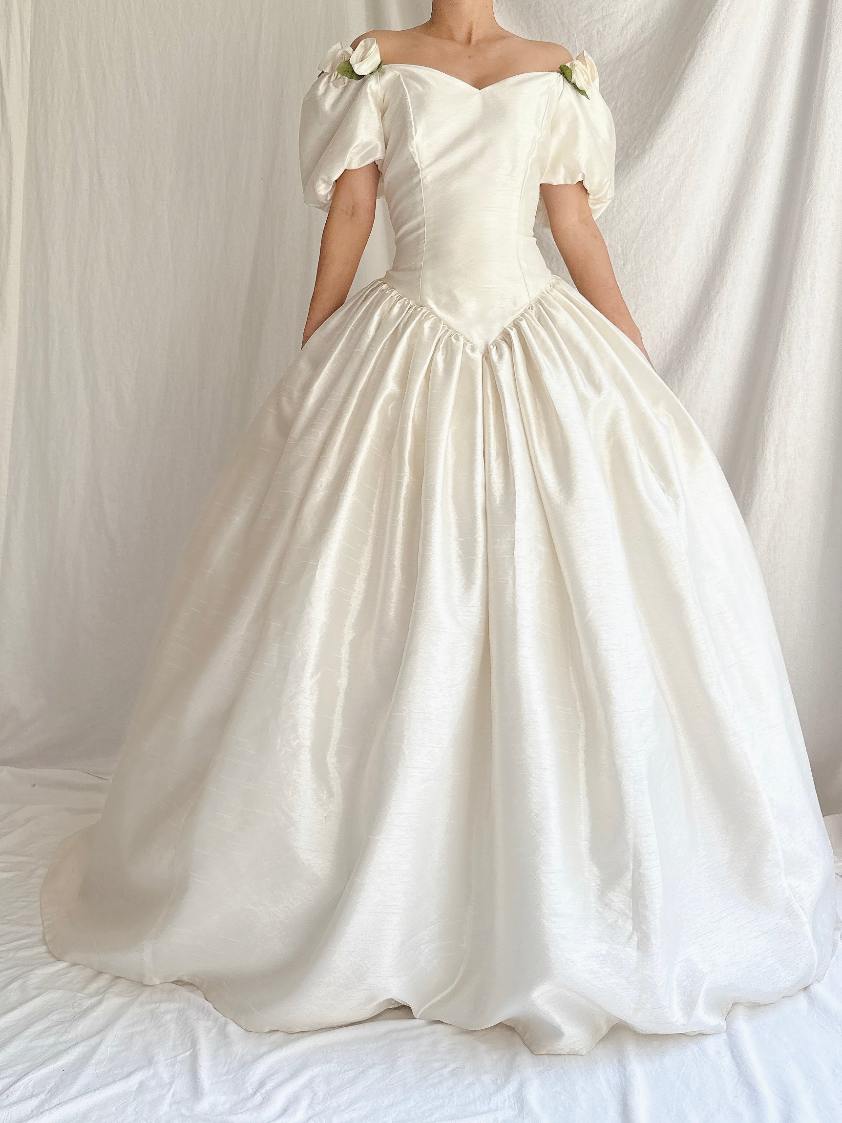 1980s Taffeta Puff Sleeves Dress - S/M
