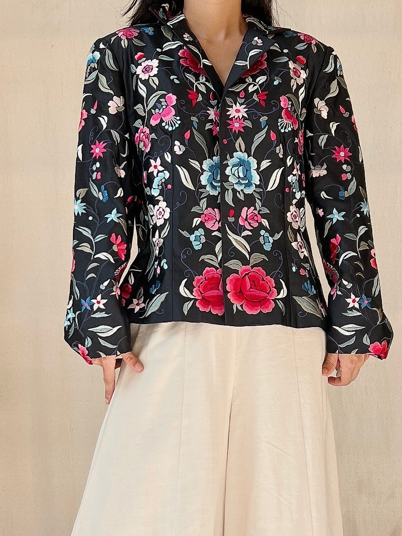 Vintage Satin Embroidered Jacket - S/M