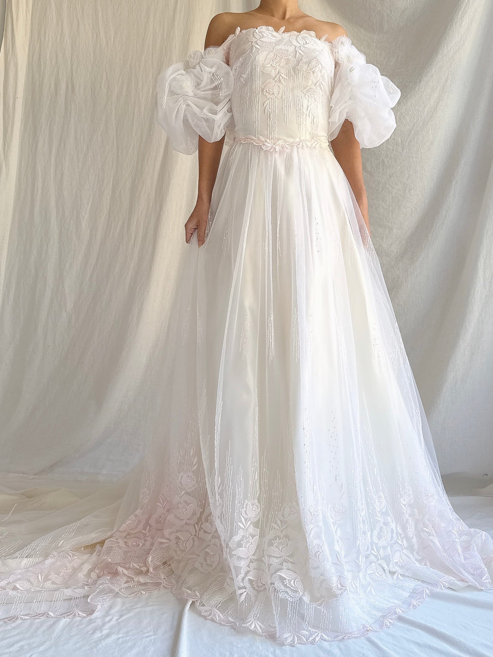 Vintage Tulle Off-the-Shoulder Dress - S