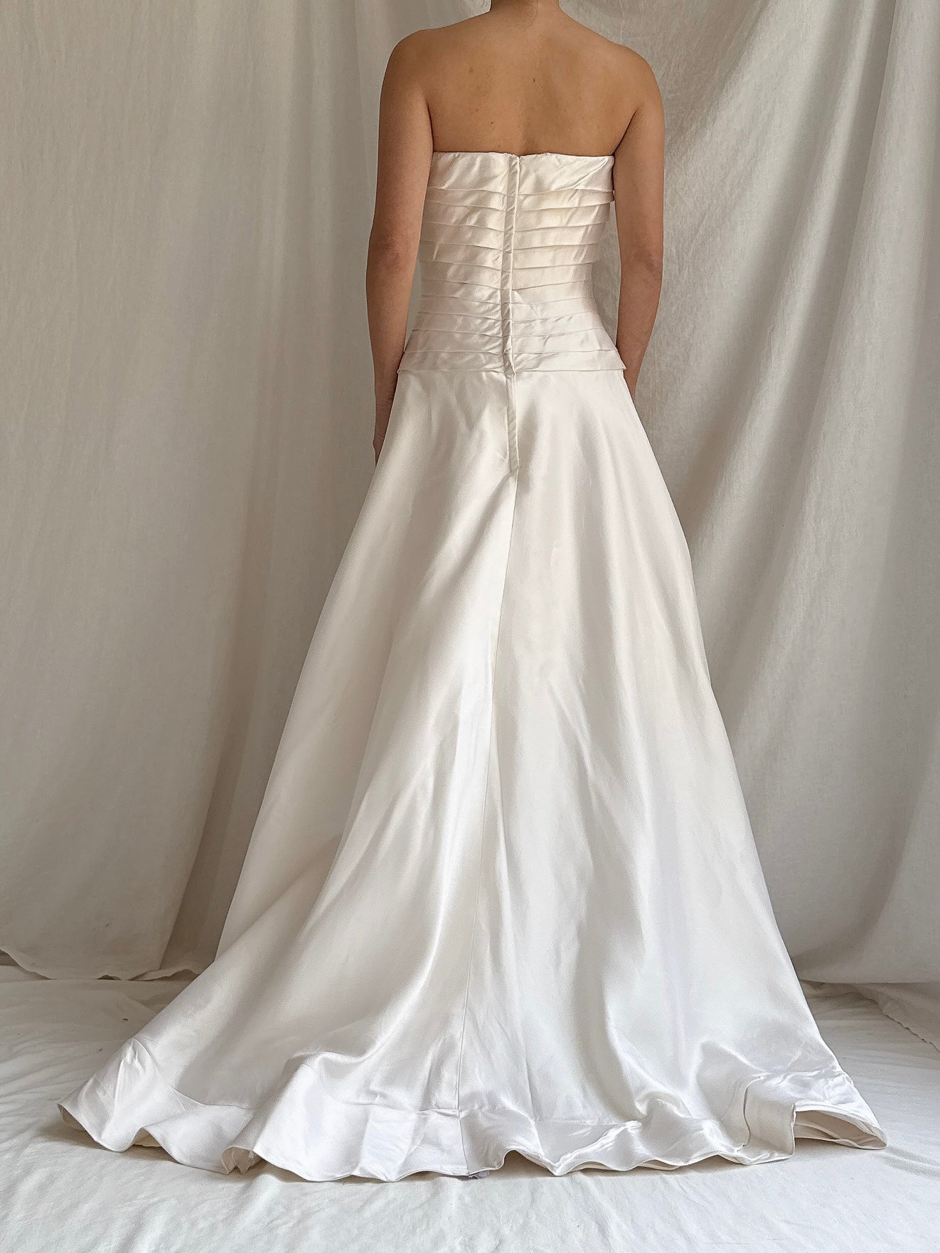 Vintage Silk Pleated Strapless Dress - M