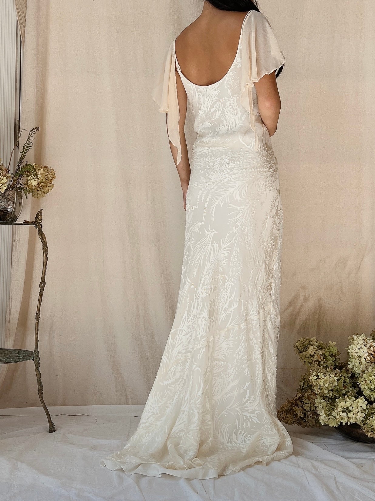 Vintage Silk Devore Bias Cut Gown - L