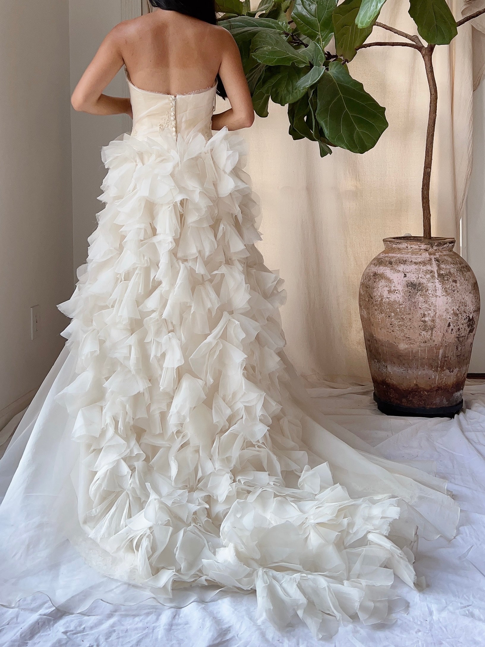 Vintage Silk Ruffle Petal Gown - M/6