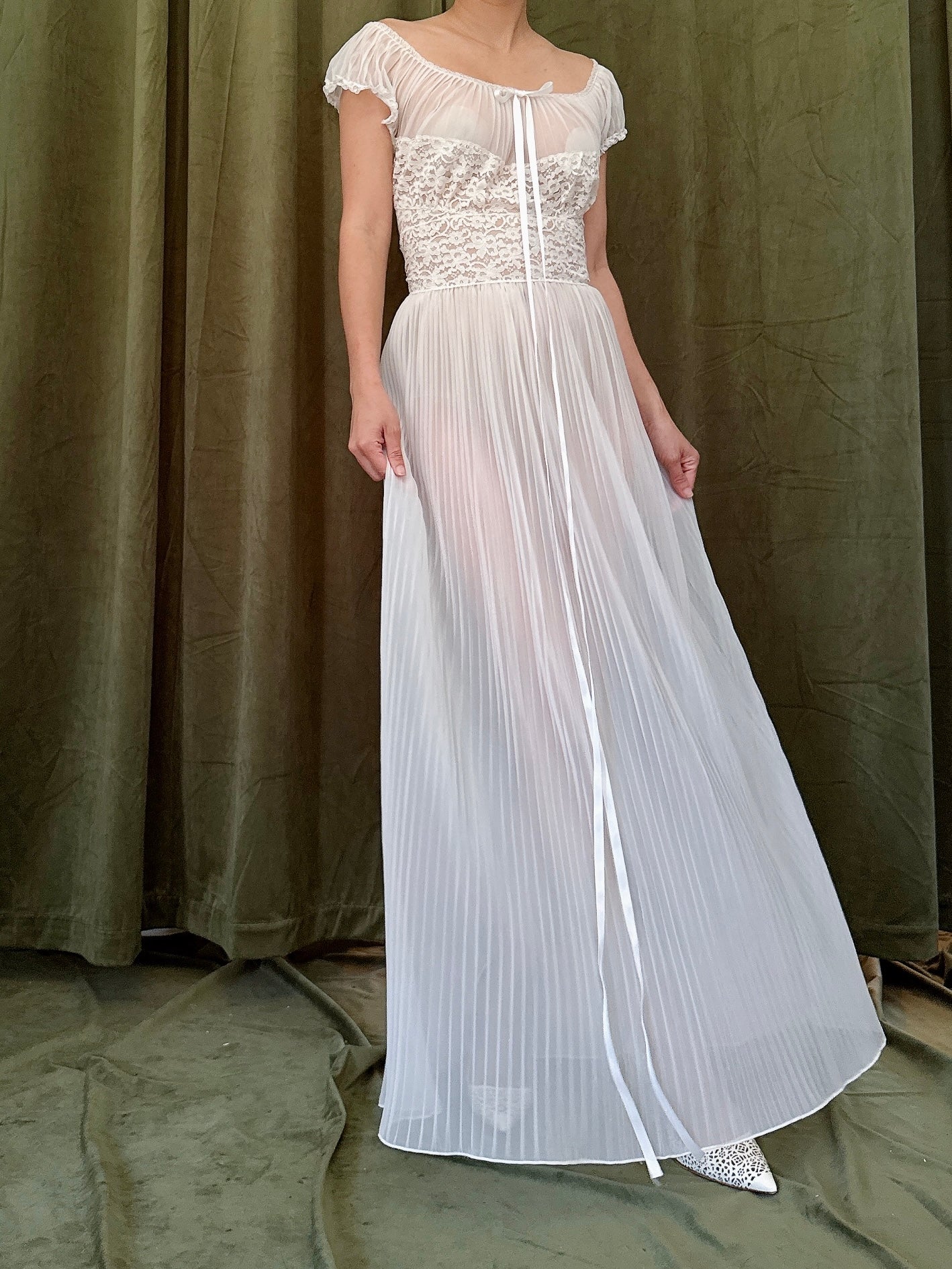 1950s Crystal Pleated Slip Dress - S